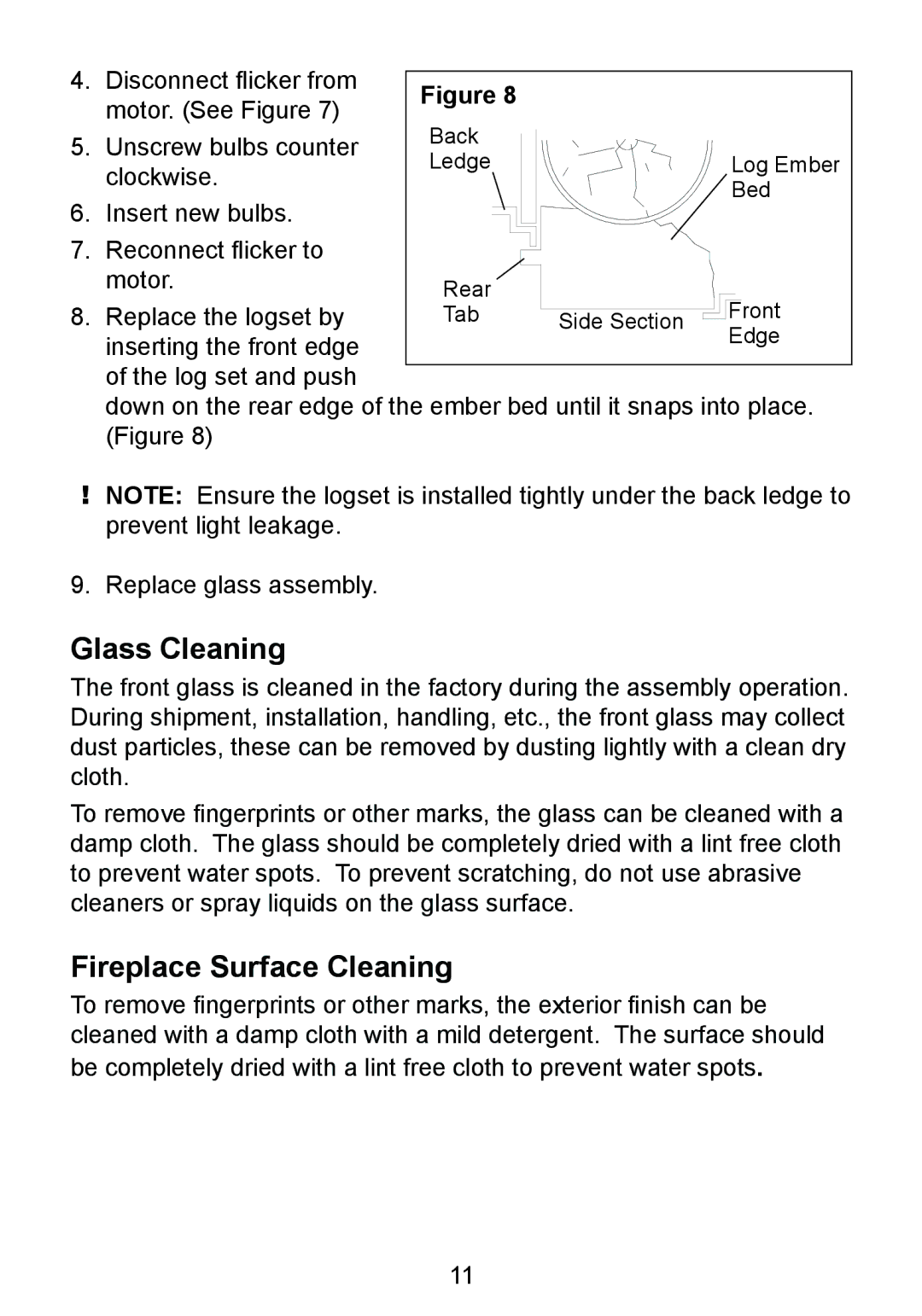 Dimplex DF2426SS, DF2550, DF2426GB owner manual Glass Cleaning, Fireplace Surface Cleaning 