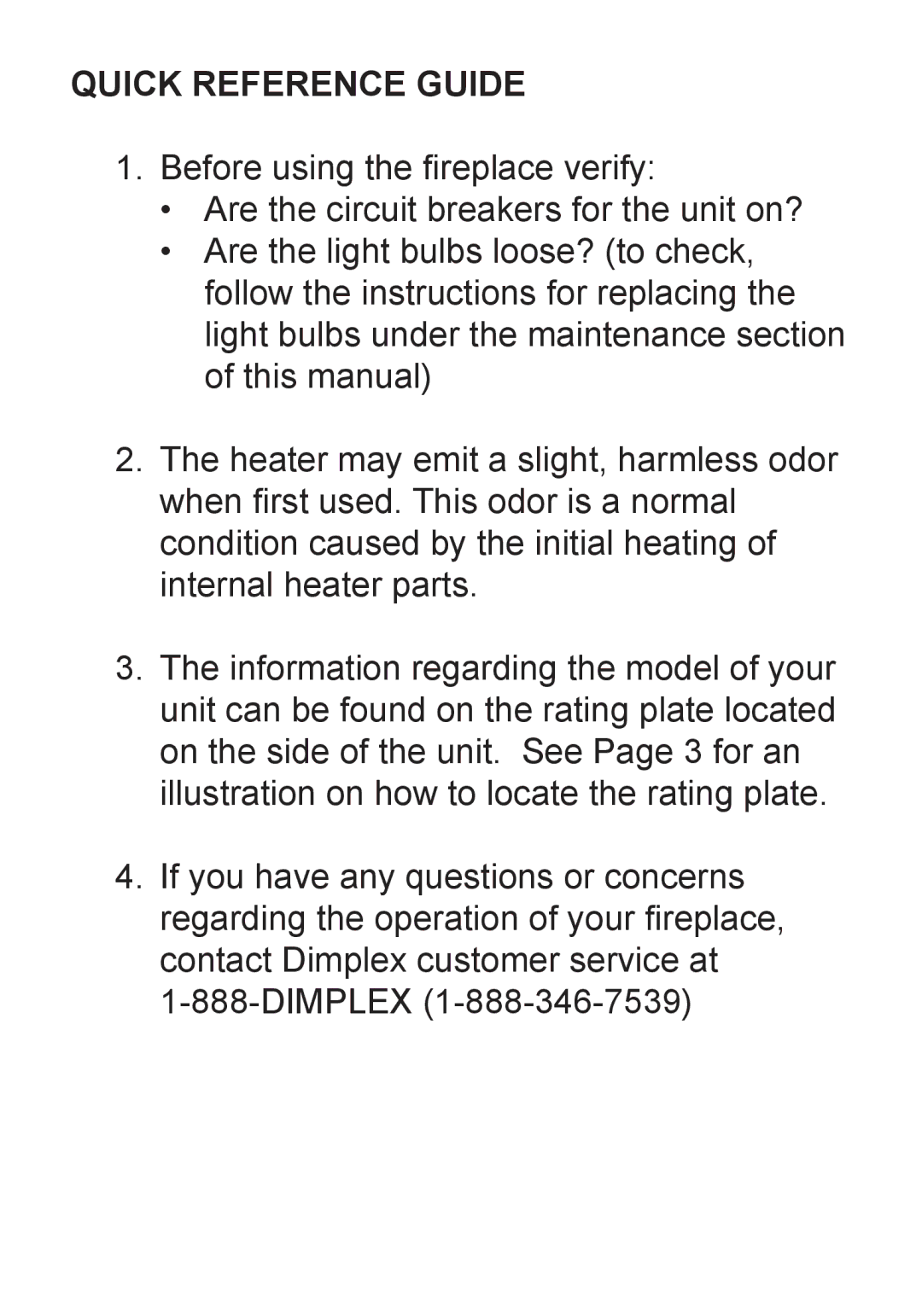 Dimplex DF2426SS, DF2550, DF2426GB owner manual Quick Reference Guide 