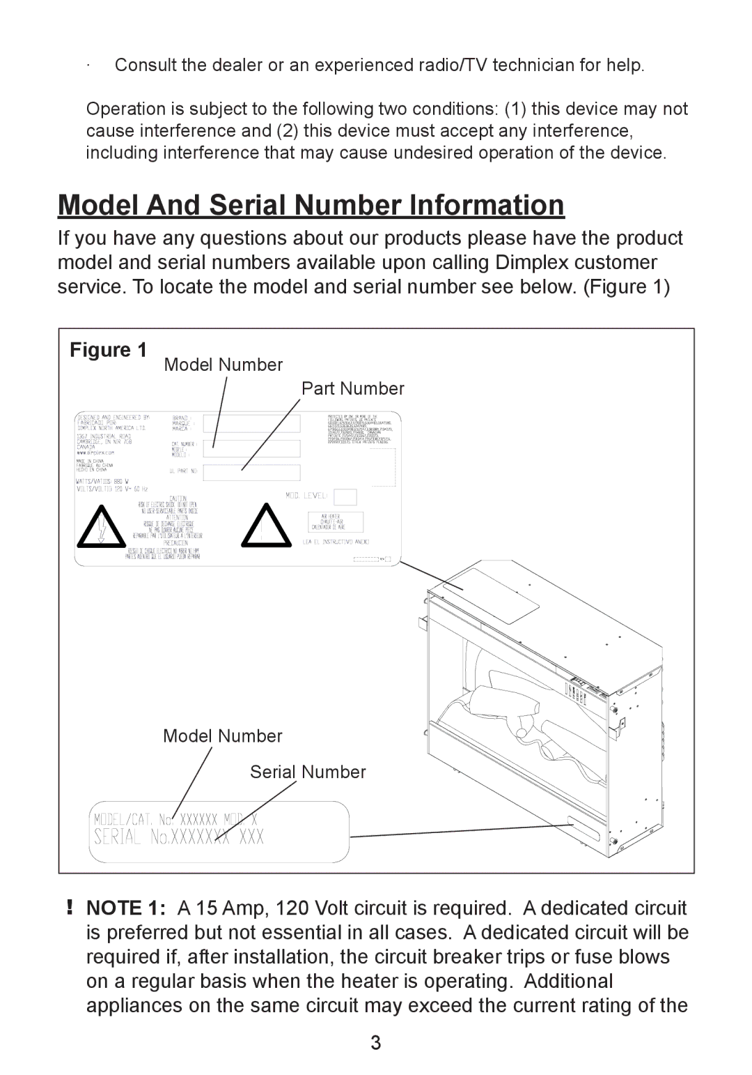 Dimplex DF2550, DF2426GB, DF2426SS owner manual Model And Serial Number Information 