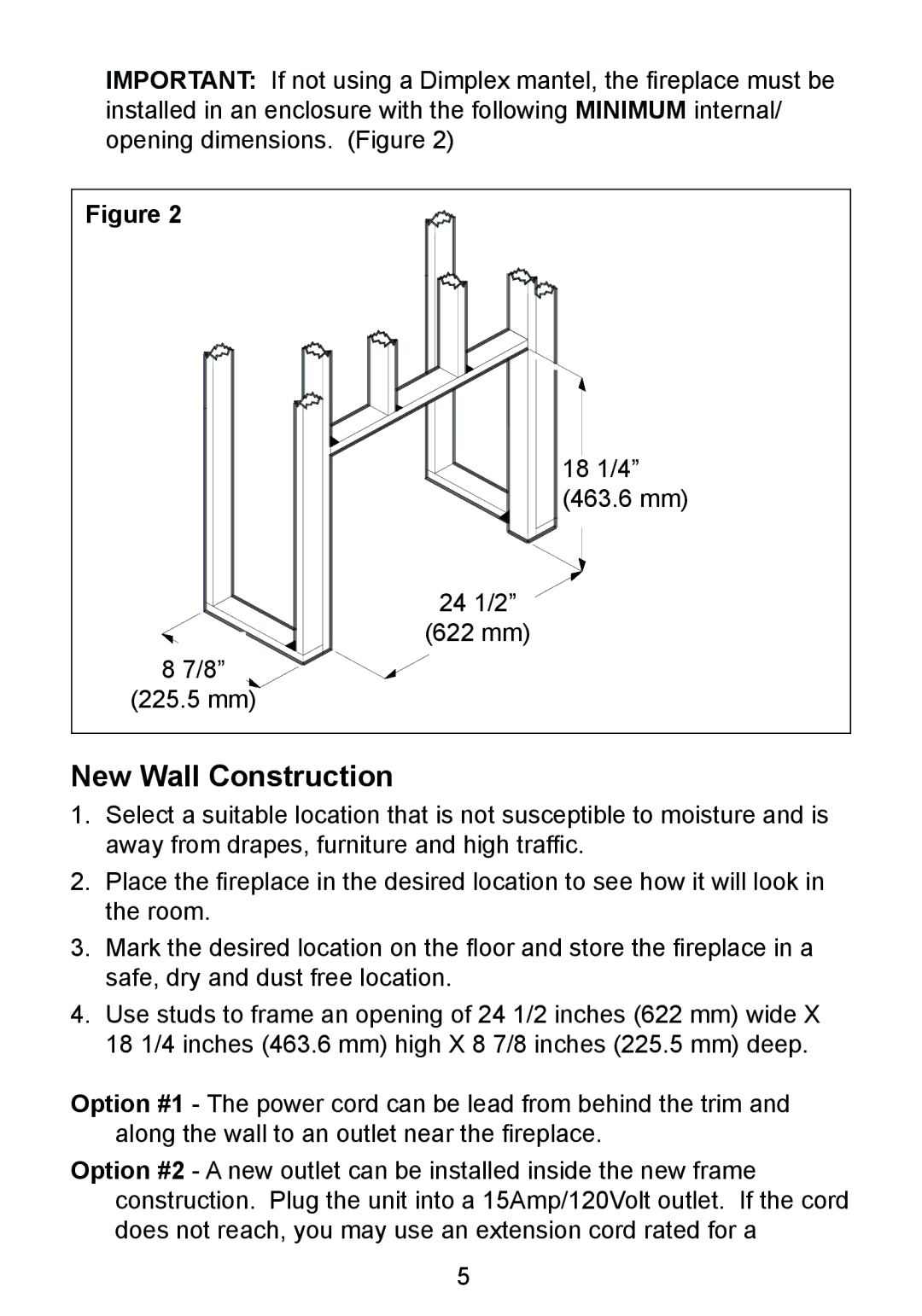 Dimplex DF2426SS, DF2550, DF2426GB owner manual New Wall Construction 