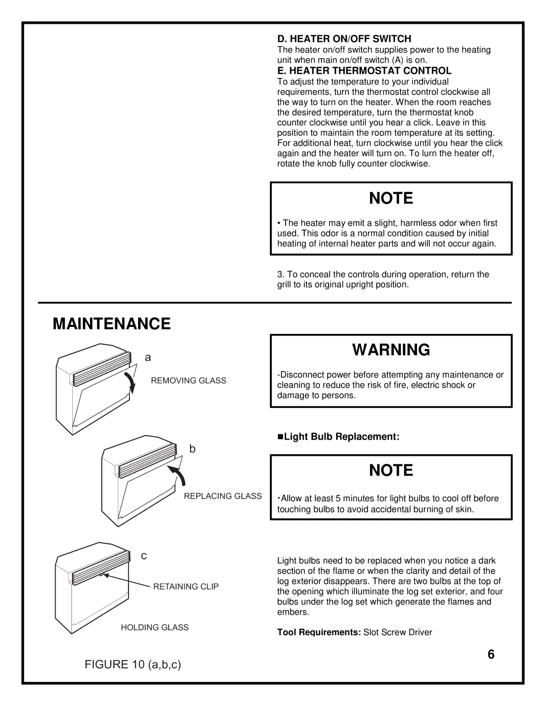 Dimplex DF2603 manual Maintenance, Light Bulb Replacement 