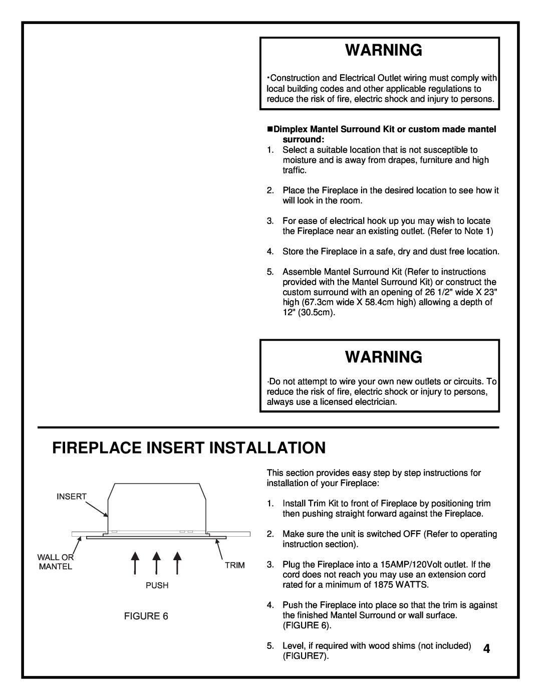 Dimplex DF2603 manual Fireplace Insert Installation 