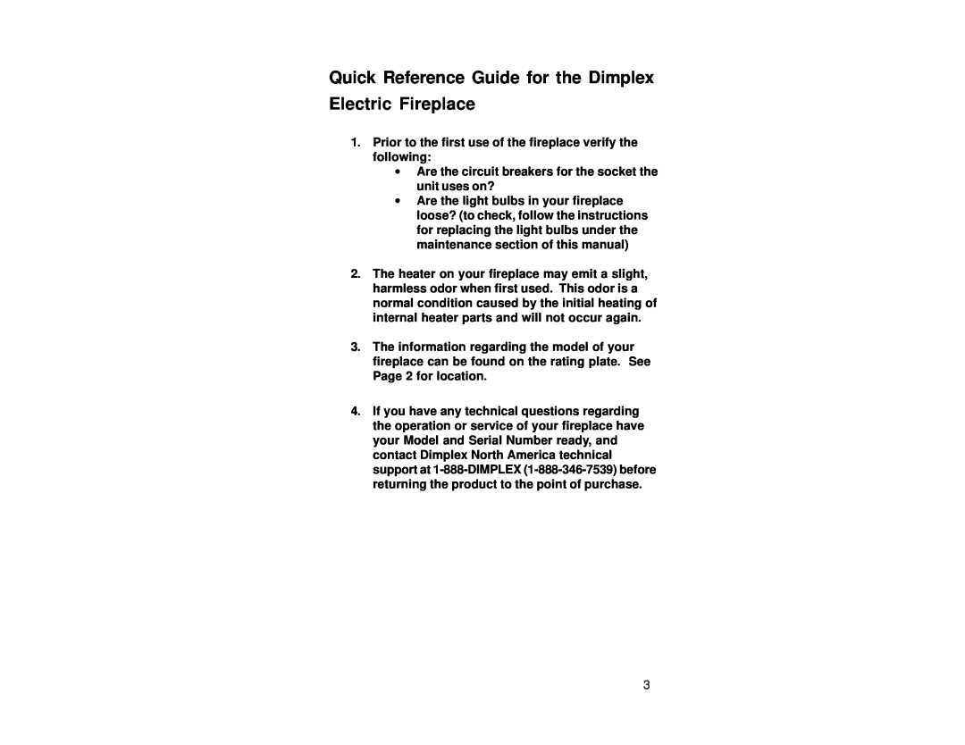 Dimplex DF2608 manual Quick Reference Guide for the Dimplex, Electric Fireplace 