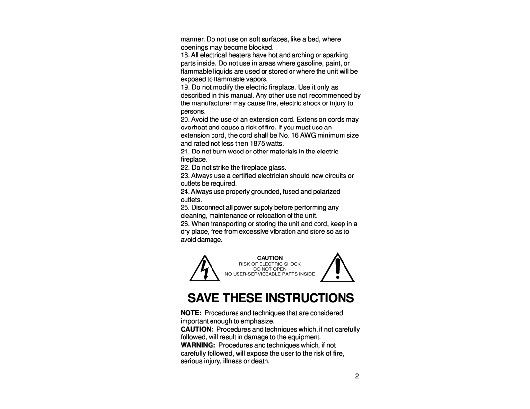 Dimplex DF2608 manual Save These Instructions 