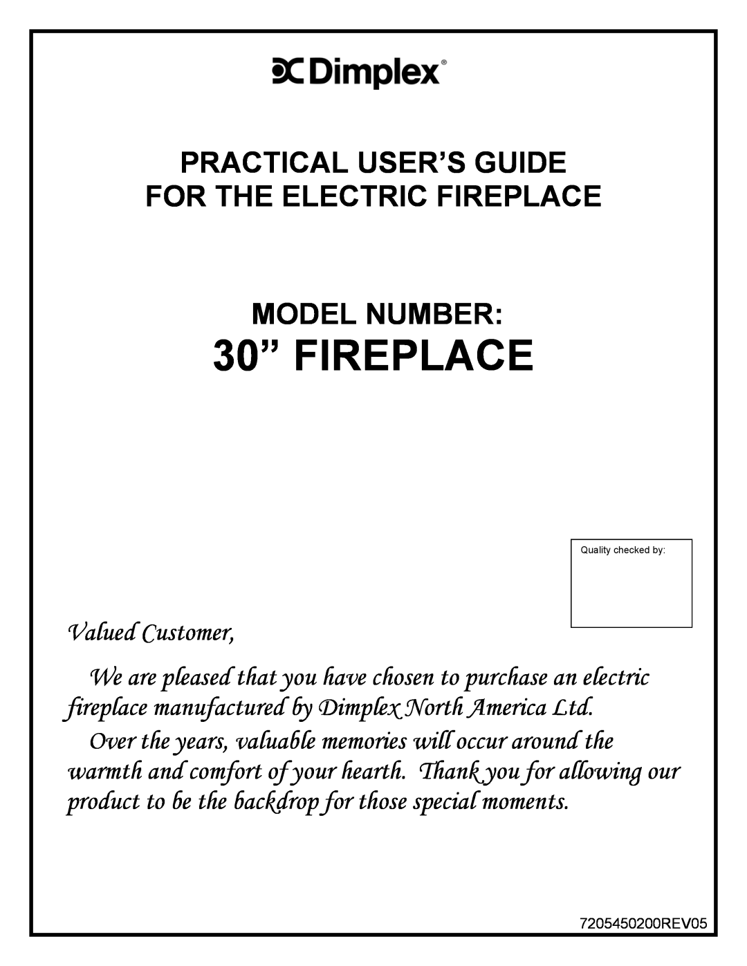 Dimplex SF3003, DF3003 manual 30” FIREPLACE, Practical User’S Guide For The Electric Fireplace, Model Number 