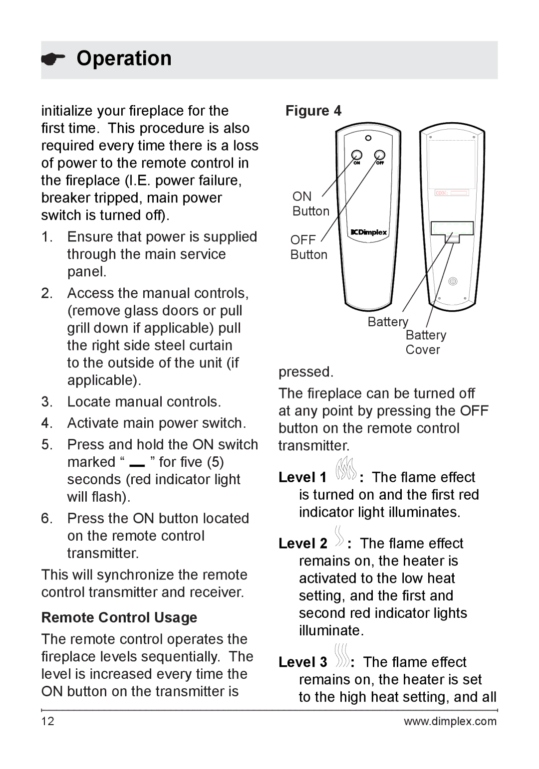 Dimplex DF3003 owner manual Remote Control Usage 