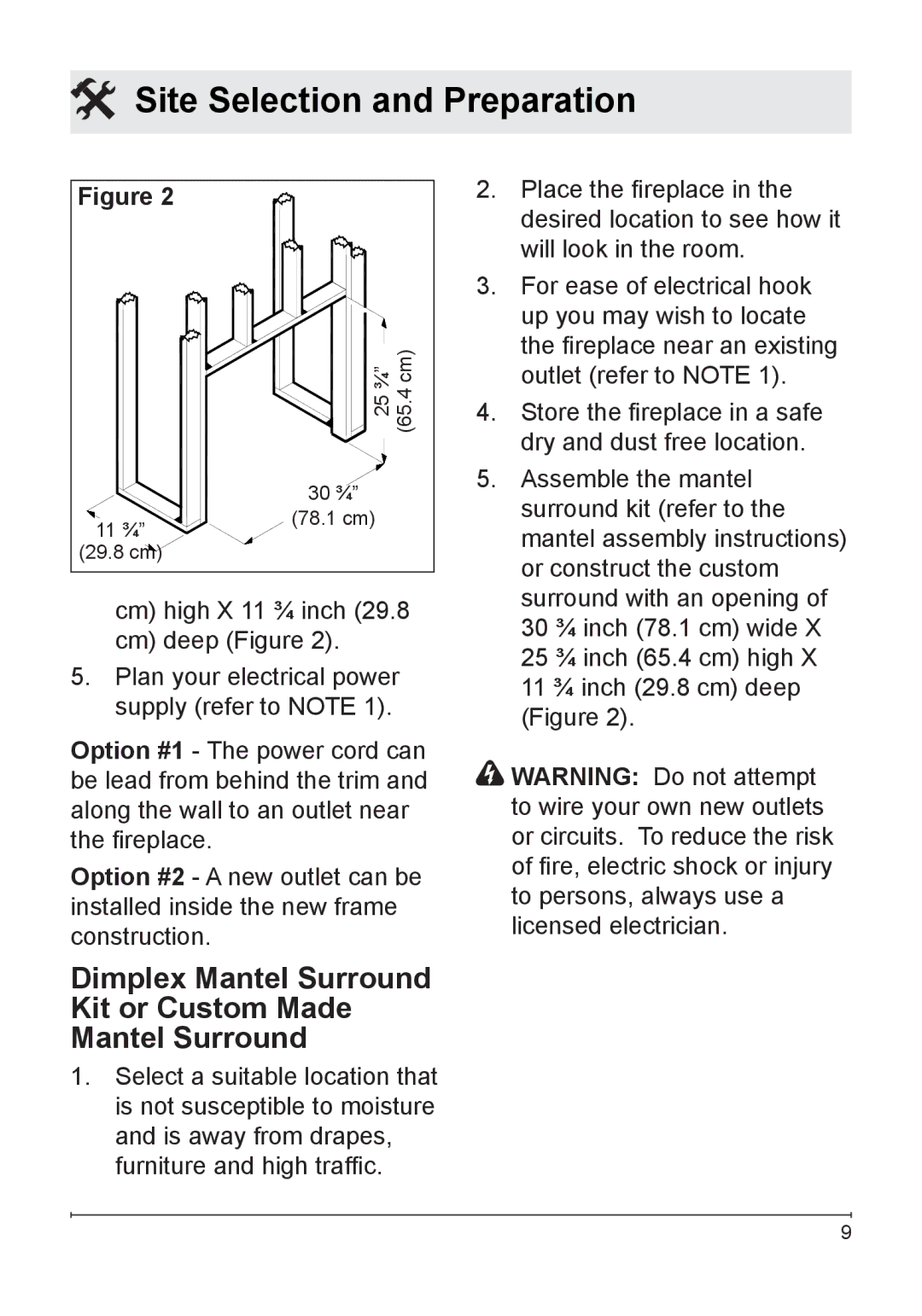 Dimplex DF3003 owner manual Dimplex Mantel Surround Kit or Custom Made Mantel Surround 