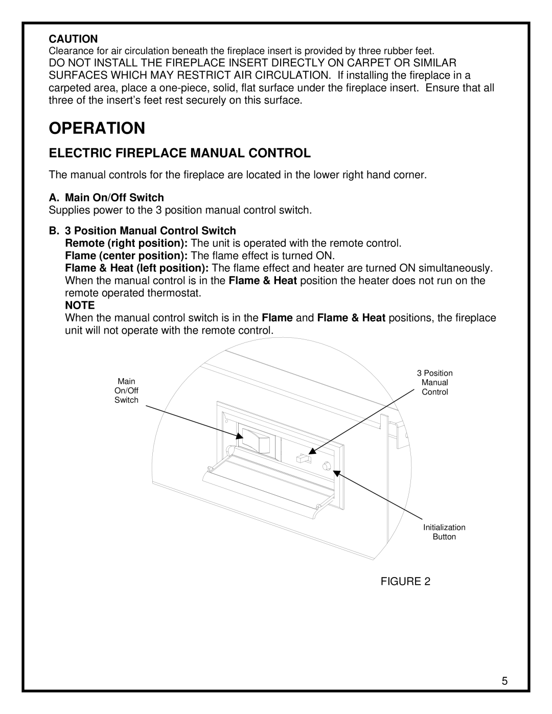 Dimplex DF3015 manual Operation, Electric Fireplace Manual Control 