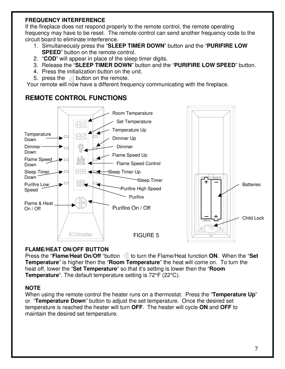 Dimplex DF3015 manual Frequency Interference, FLAME/HEAT ON/OFF Button 