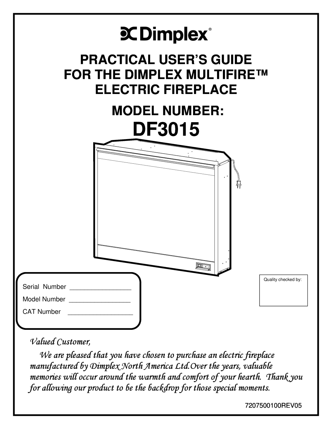 Dimplex DF3015 manual Practical User’S Guide For The Dimplex Multifire, Electric Fireplace Model Number 