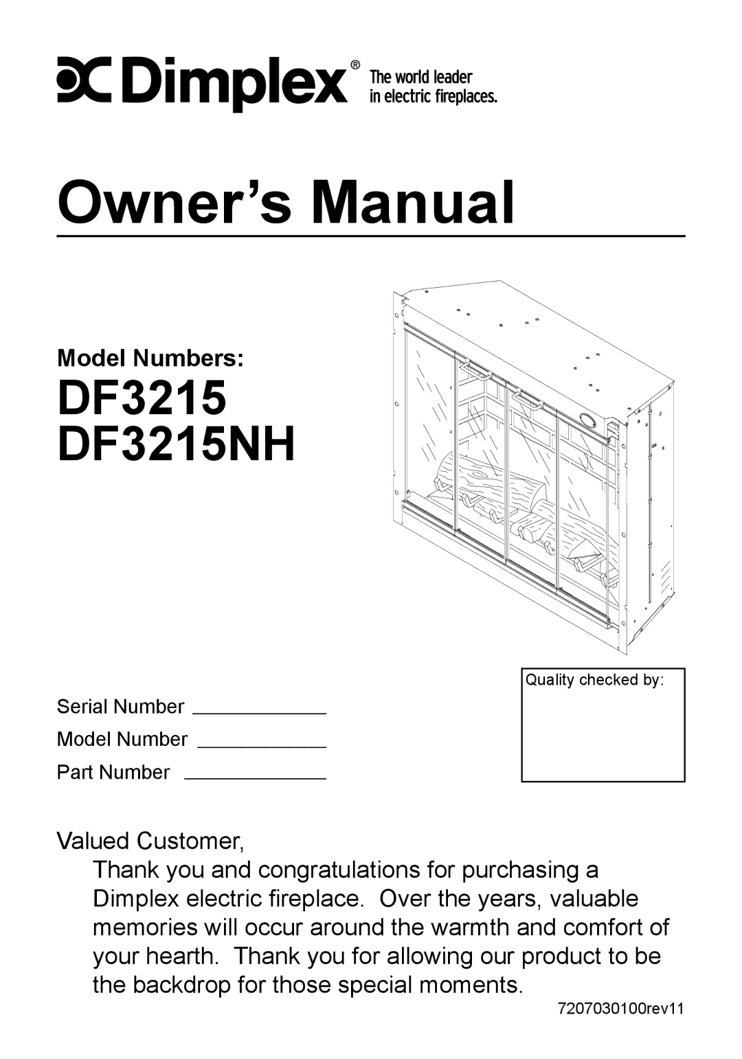 Dimplex owner manual DF3215 DF3215NH, Model Numbers 