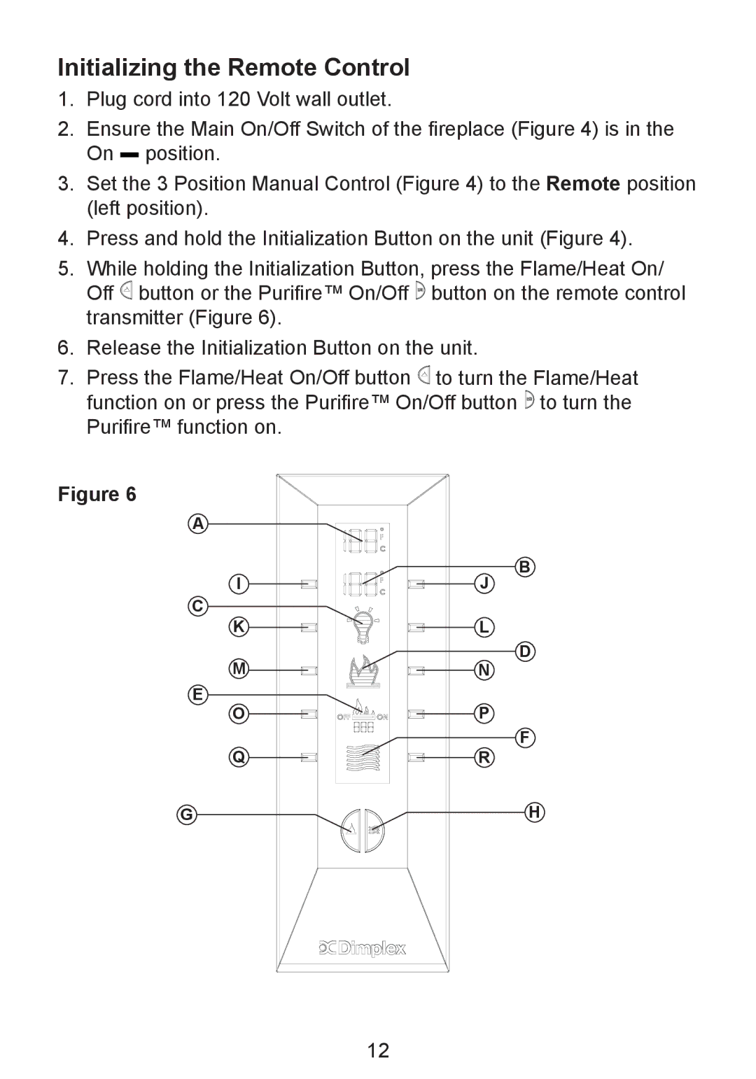 Dimplex DF3215NH owner manual Initializing the Remote Control 