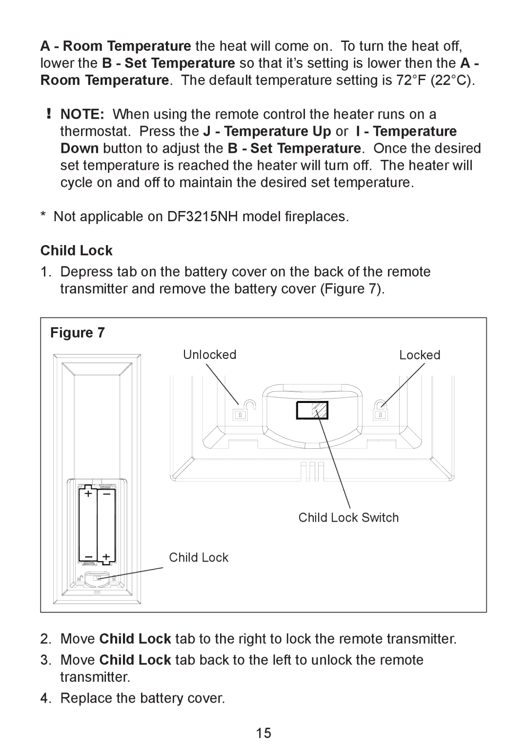 Dimplex DF3215NH owner manual Child Lock 