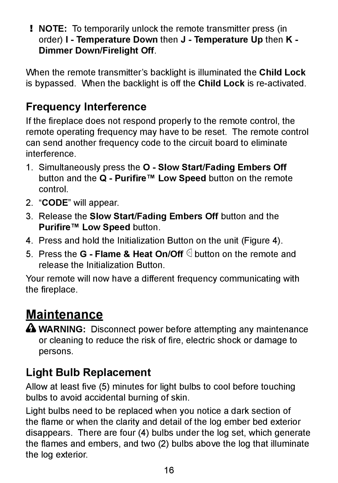 Dimplex DF3215NH owner manual Maintenance, Frequency Interference, Light Bulb Replacement 