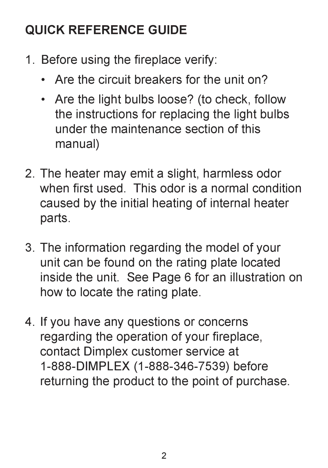 Dimplex DF3215NH owner manual Quick Reference Guide 