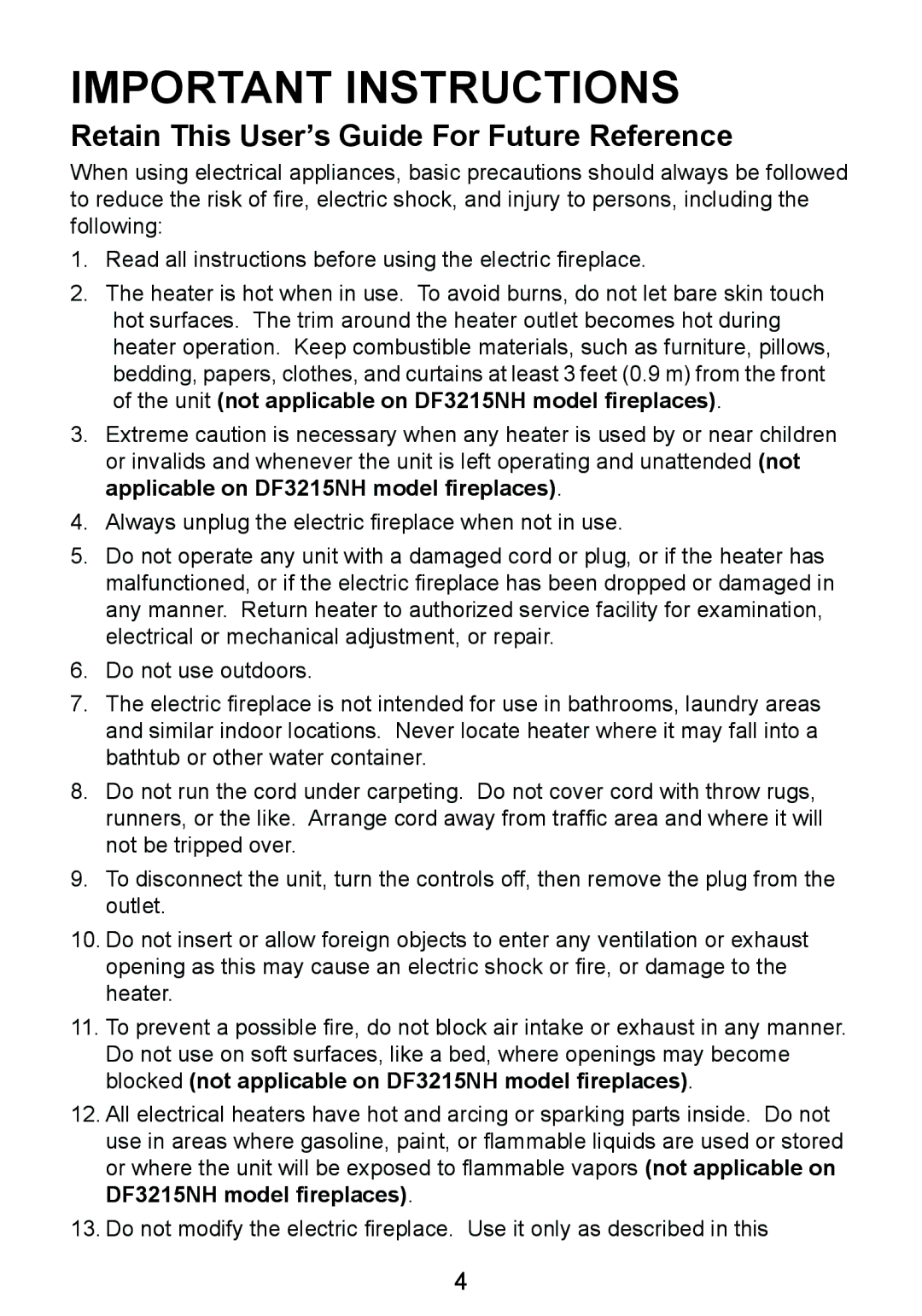 Dimplex DF3215NH owner manual Important Instructions, Retain This User’s Guide For Future Reference 