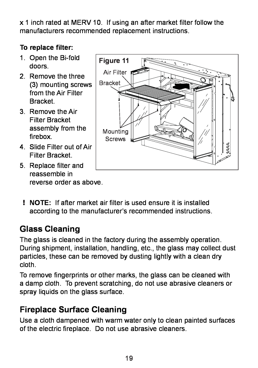 Dimplex DF3215NH owner manual Glass Cleaning, Fireplace Surface Cleaning, To replace filter 