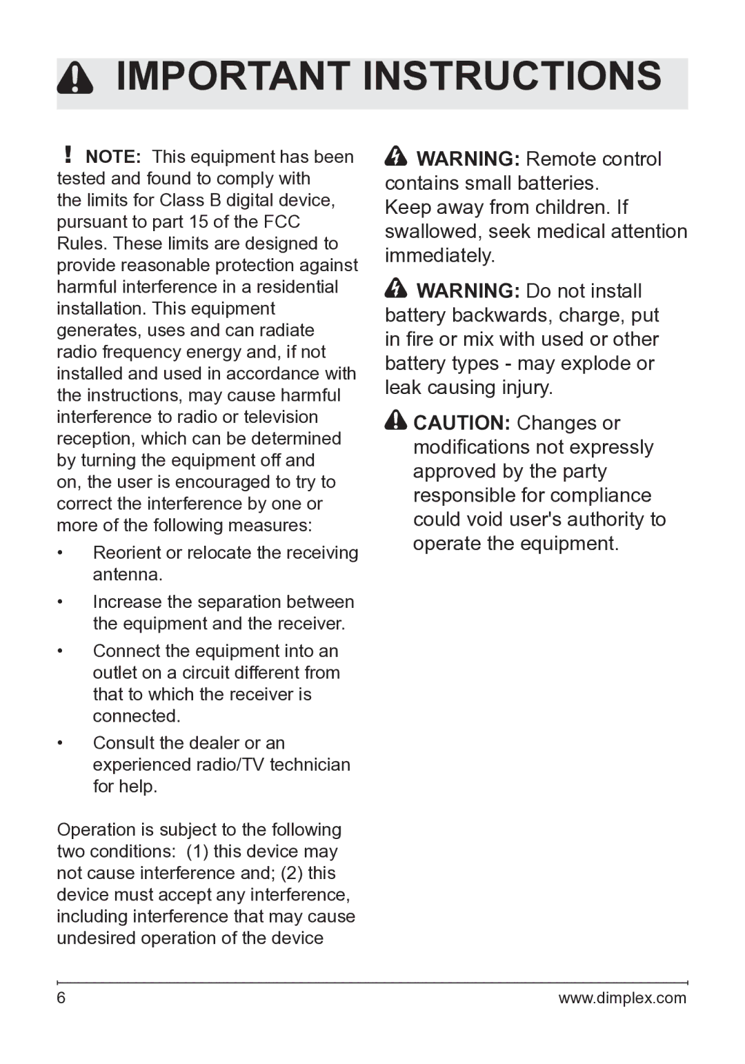 Dimplex DFB8842 owner manual Reorient or relocate the receiving antenna 