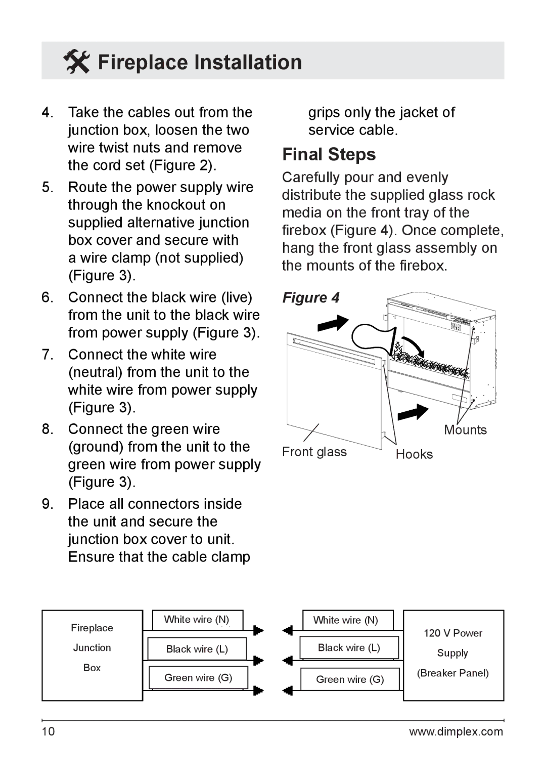 Dimplex DFG3033 owner manual Final Steps, Mounts Front glass 