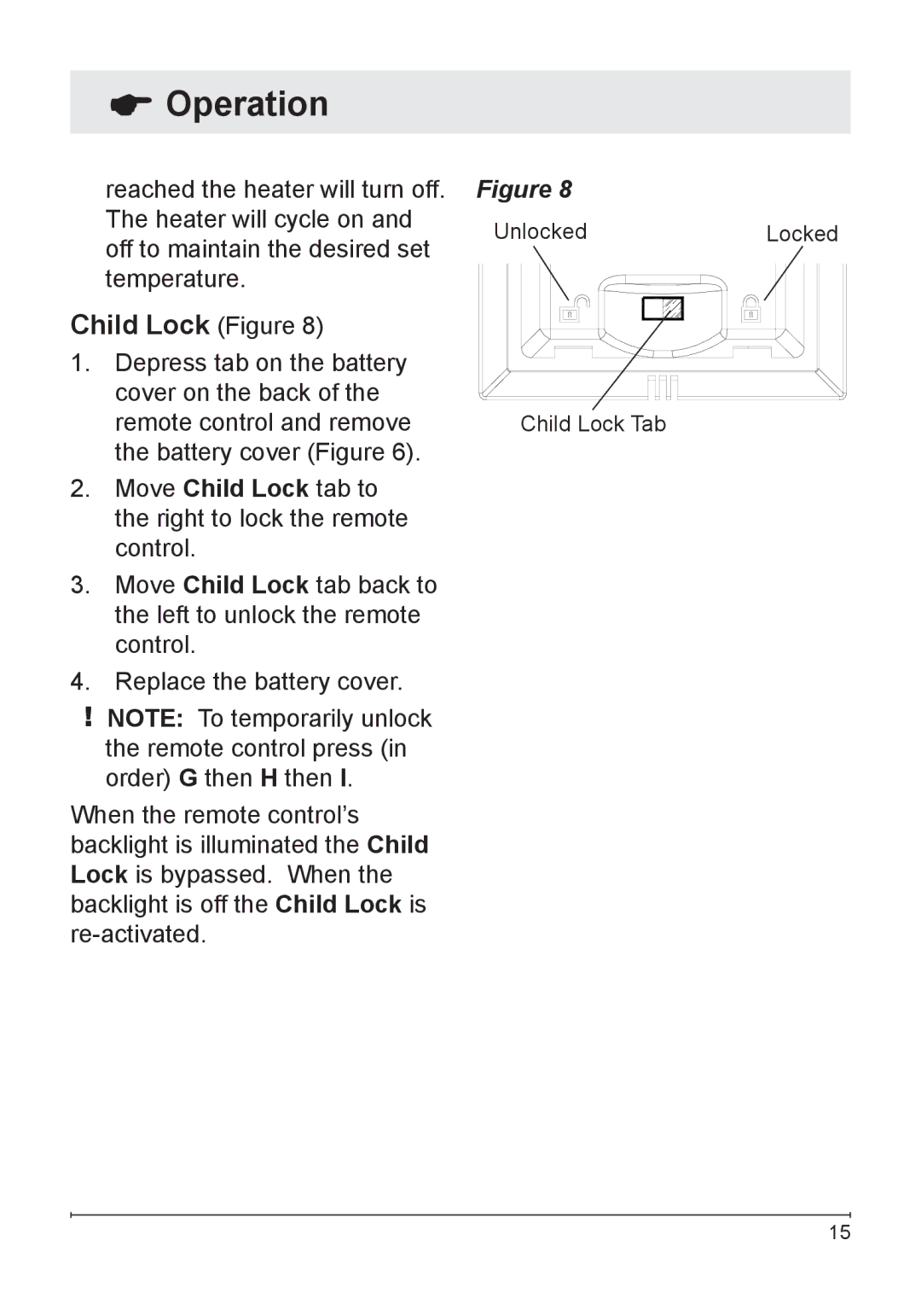 Dimplex DFG3033 owner manual Child Lock Figure 