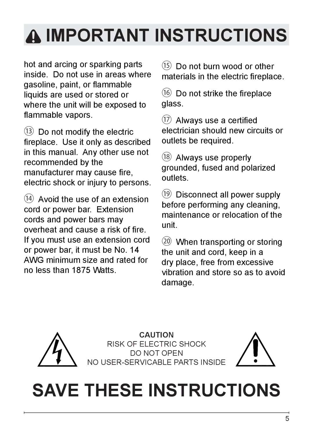 Dimplex DFG3033 owner manual Important Instructions 