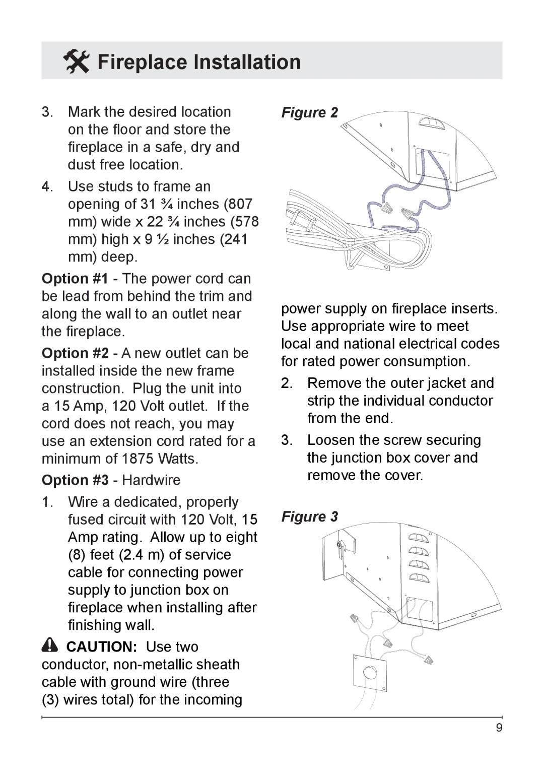 Dimplex DFG3033 owner manual Option #3 Hardwire 