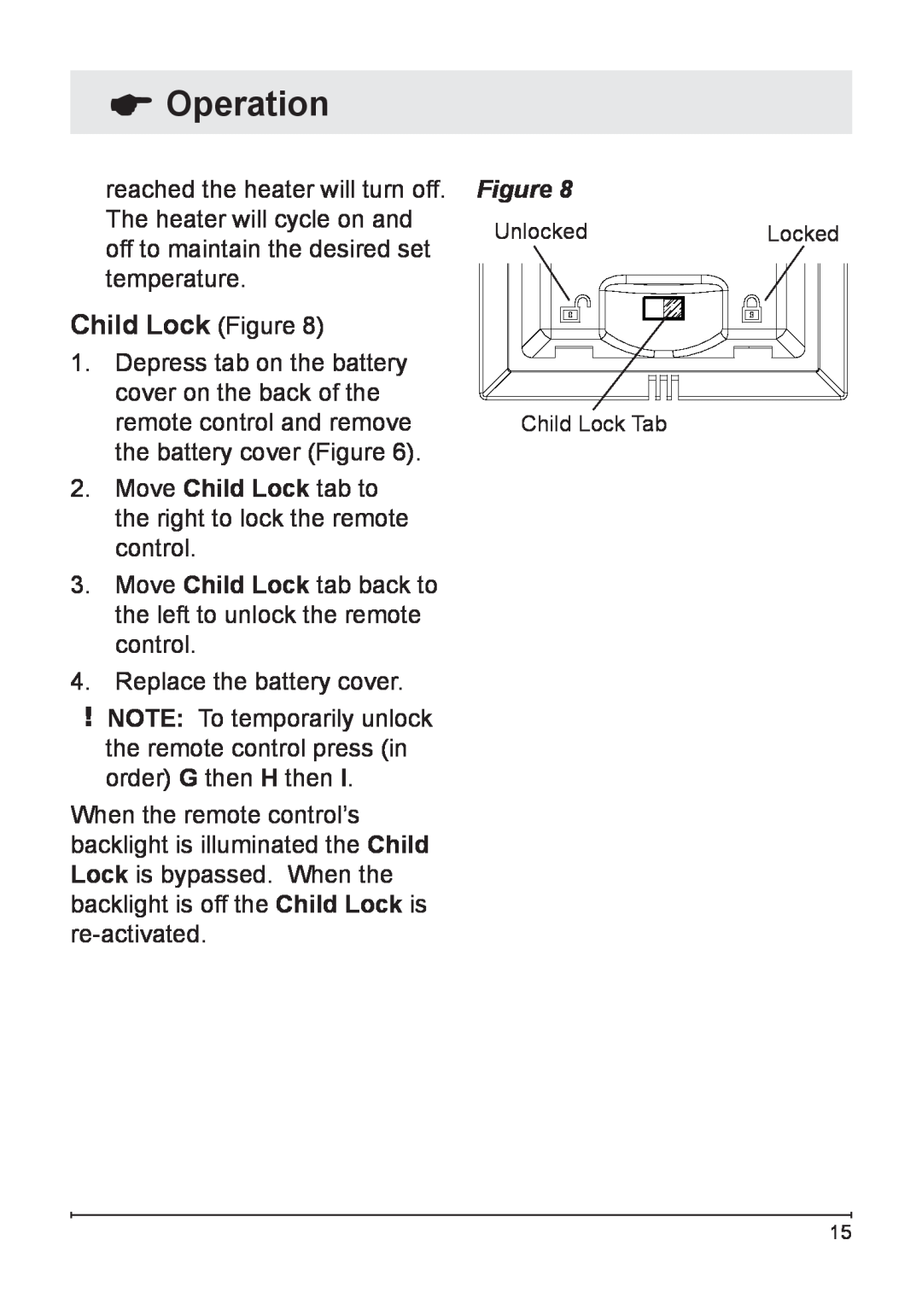 Dimplex DFG3033 owner manual Operation, Child Lock Figure 