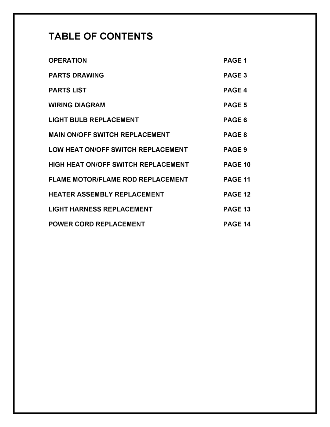 Dimplex DFI2309 service manual Table of Contents 