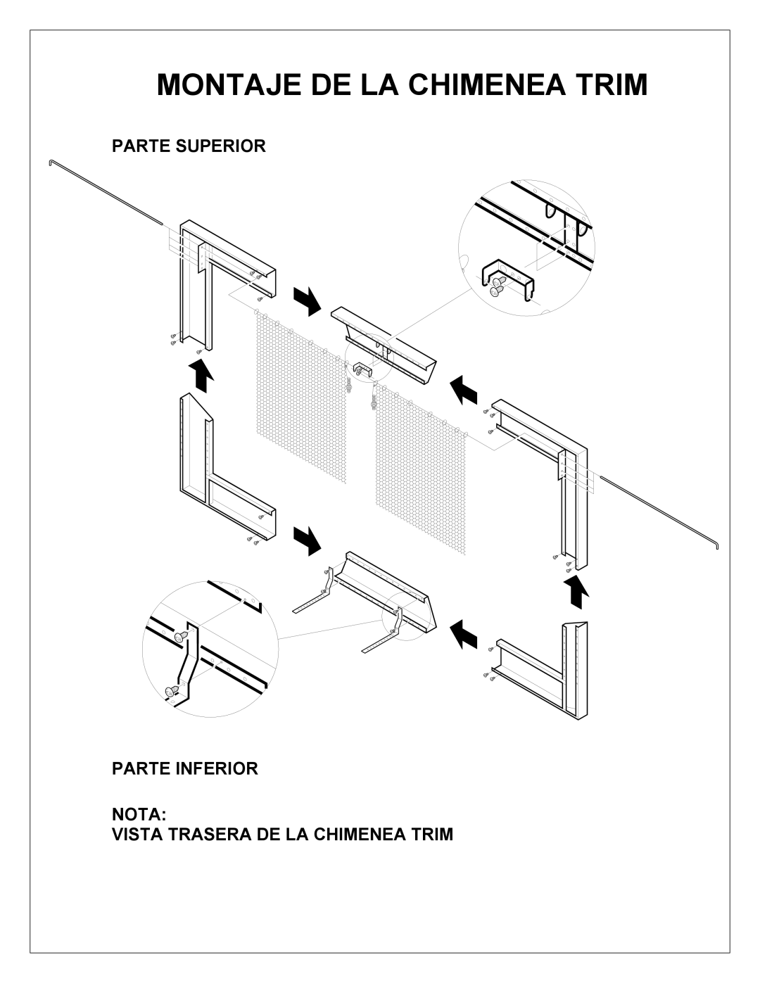 Dimplex DFI23TRIMX manual Montaje DE LA Chimenea Trim, Parte Superior, Parte Inferior, Vista Trasera DE LA Chimenea Trim 