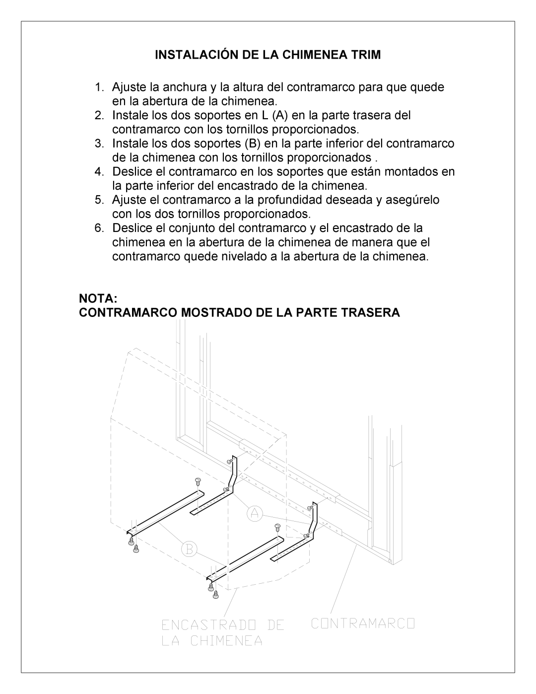 Dimplex DFI23TRIMX manual Instalación DE LA Chimenea Trim, Nota Contramarco Mostrado DE LA Parte Trasera 