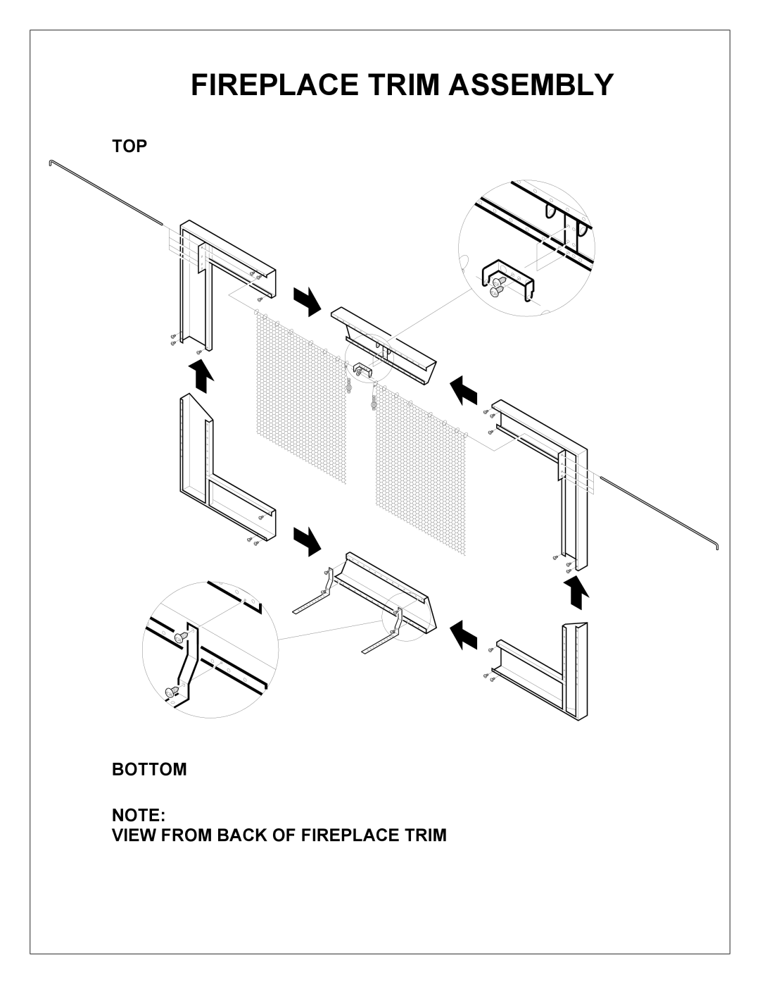 Dimplex DFI23TRIMX manual Fireplace Trim Assembly, Top, Bottom, View from Back of Fireplace Trim 