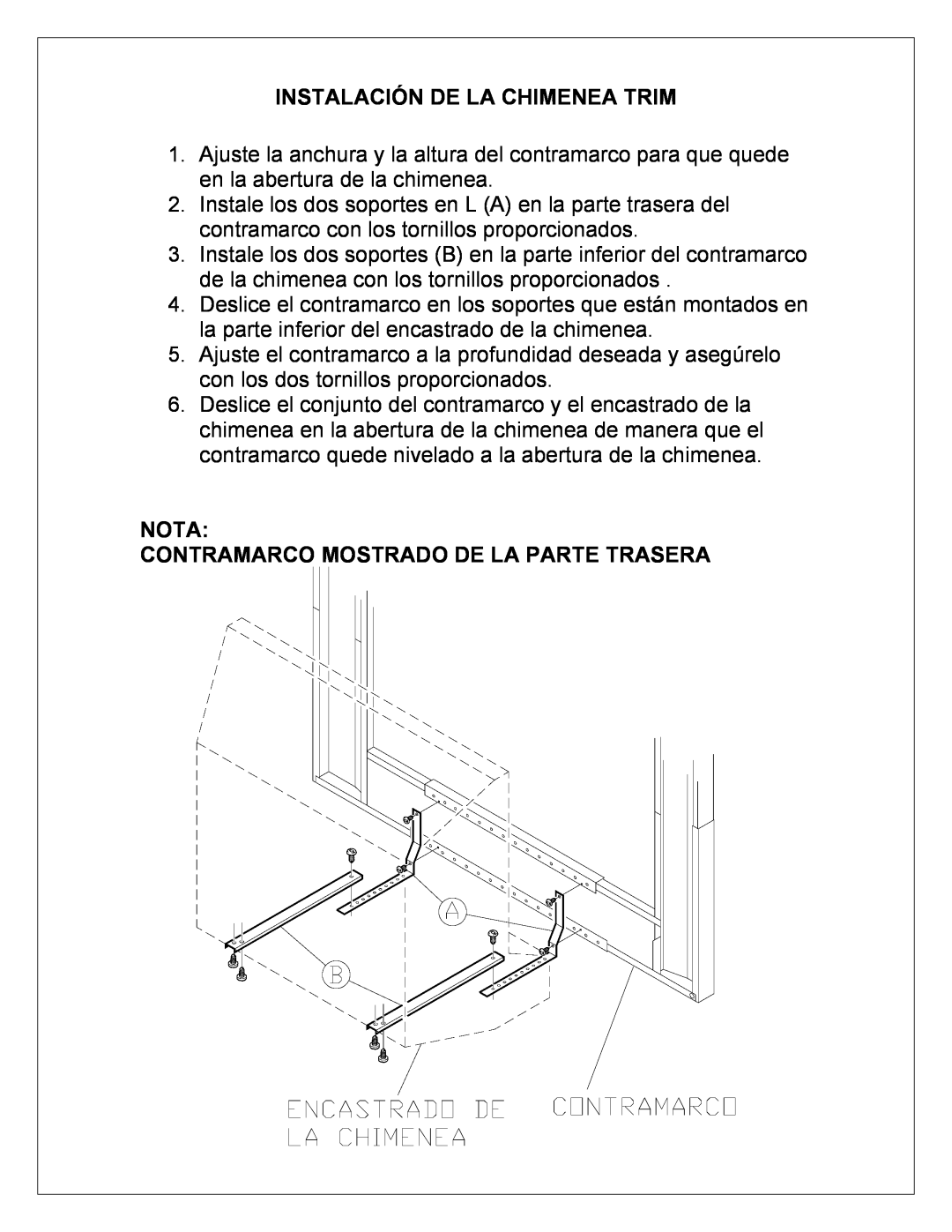 Dimplex DFI23TRIMX manual Instalación De La Chimenea Trim, Nota Contramarco Mostrado De La Parte Trasera 