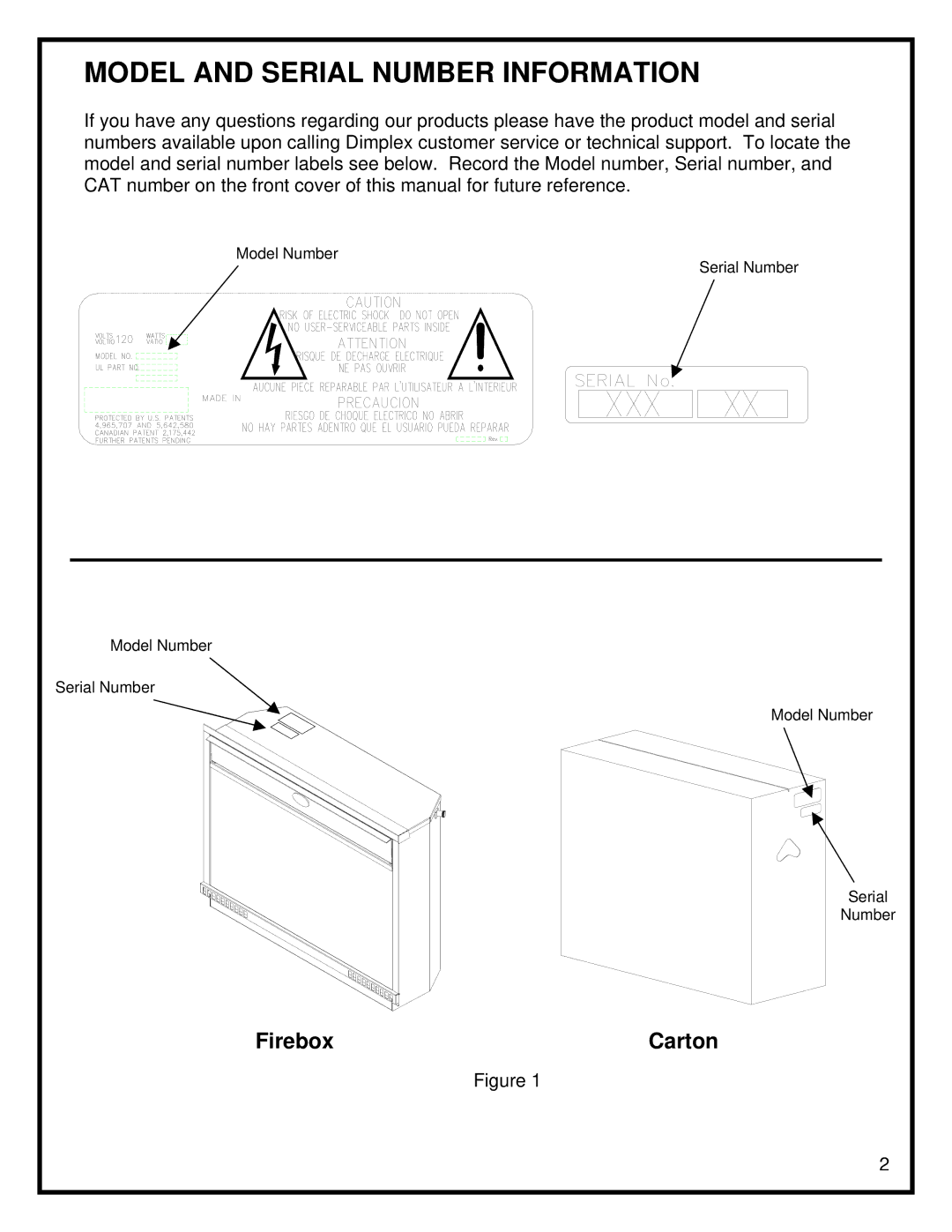 Dimplex DFO2307, DFOR2307 manual Model and Serial Number Information, Firebox 