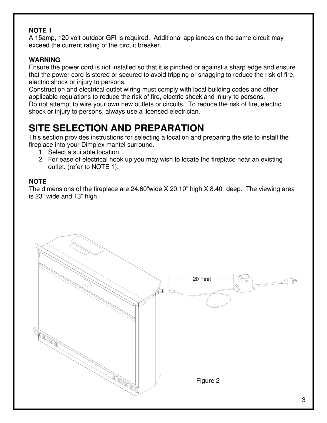 Dimplex DFOR2307, DFO2307 manual Site Selection and Preparation 