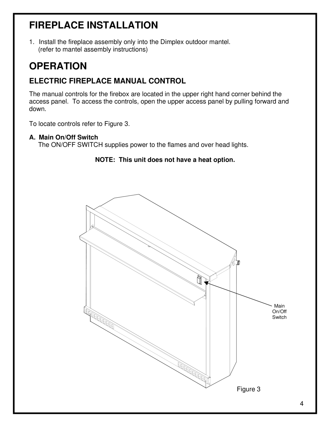 Dimplex DFO2307, DFOR2307 manual Fireplace Installation, Operation 