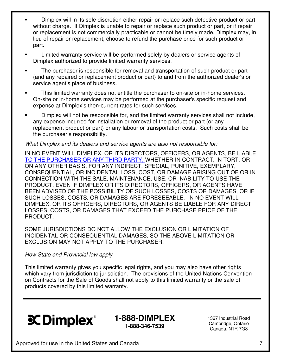 Dimplex DFOR2307, DFO2307 manual Dimplex 