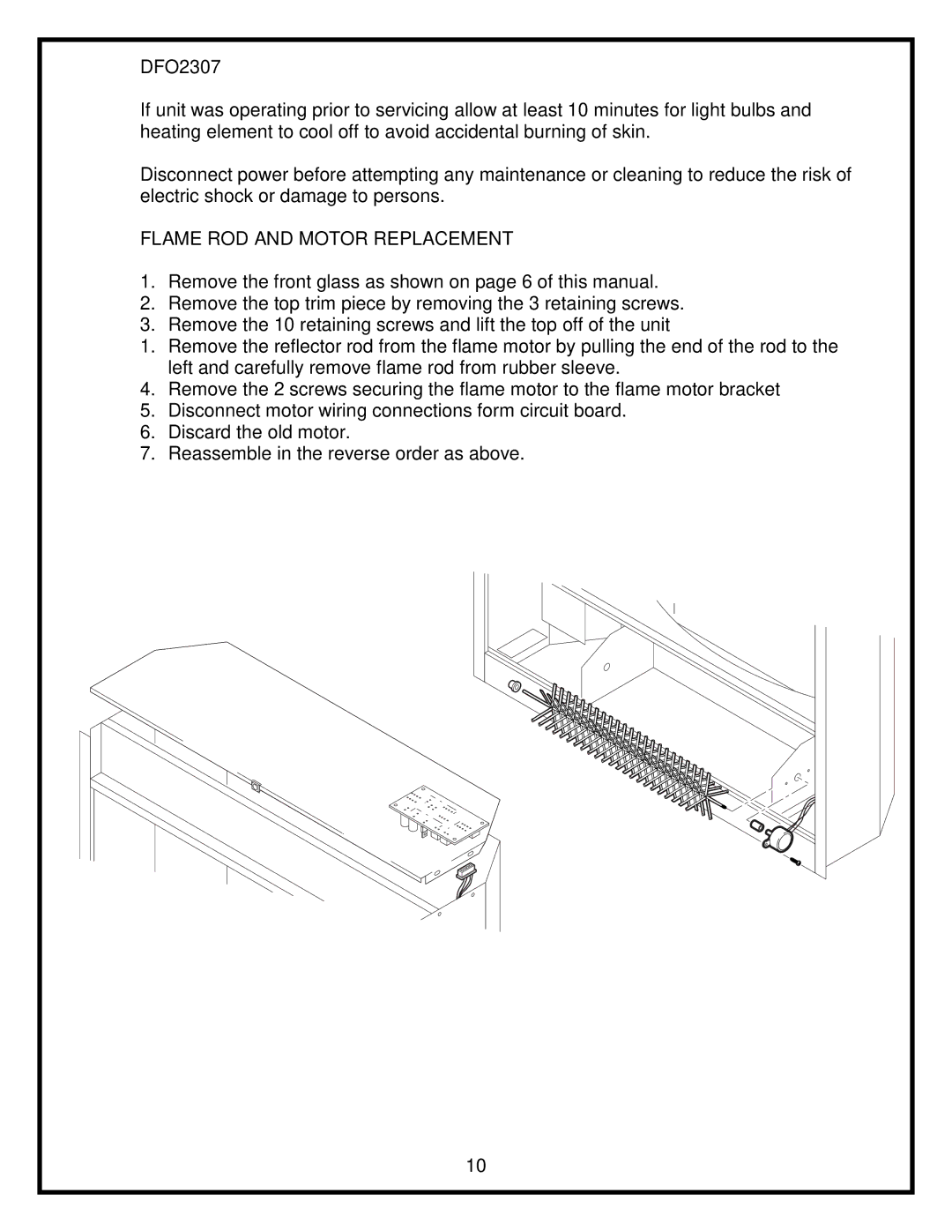 Dimplex DFO2307 service manual Flame ROD and Motor Replacement 