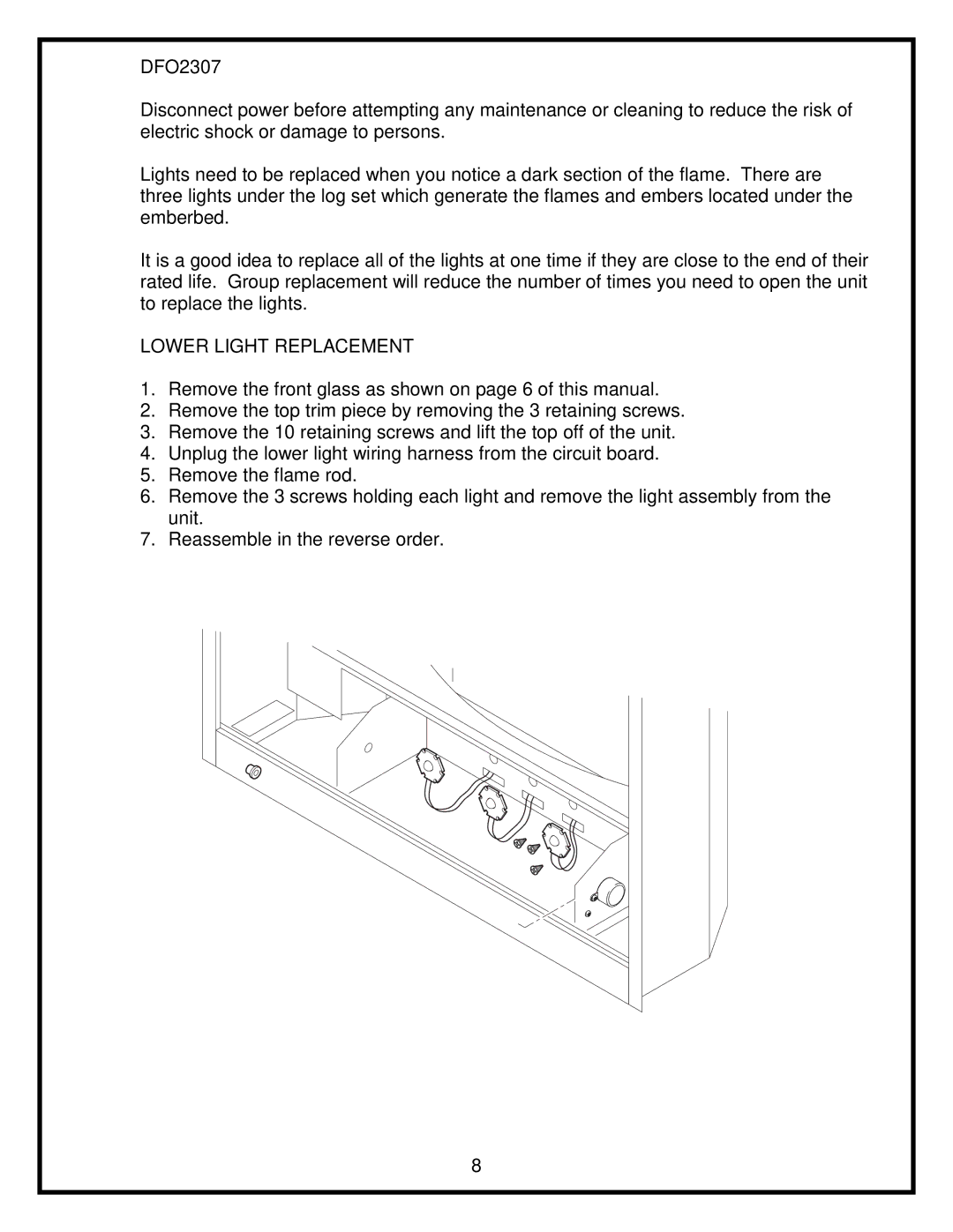 Dimplex DFO2307 service manual Lower Light Replacement 