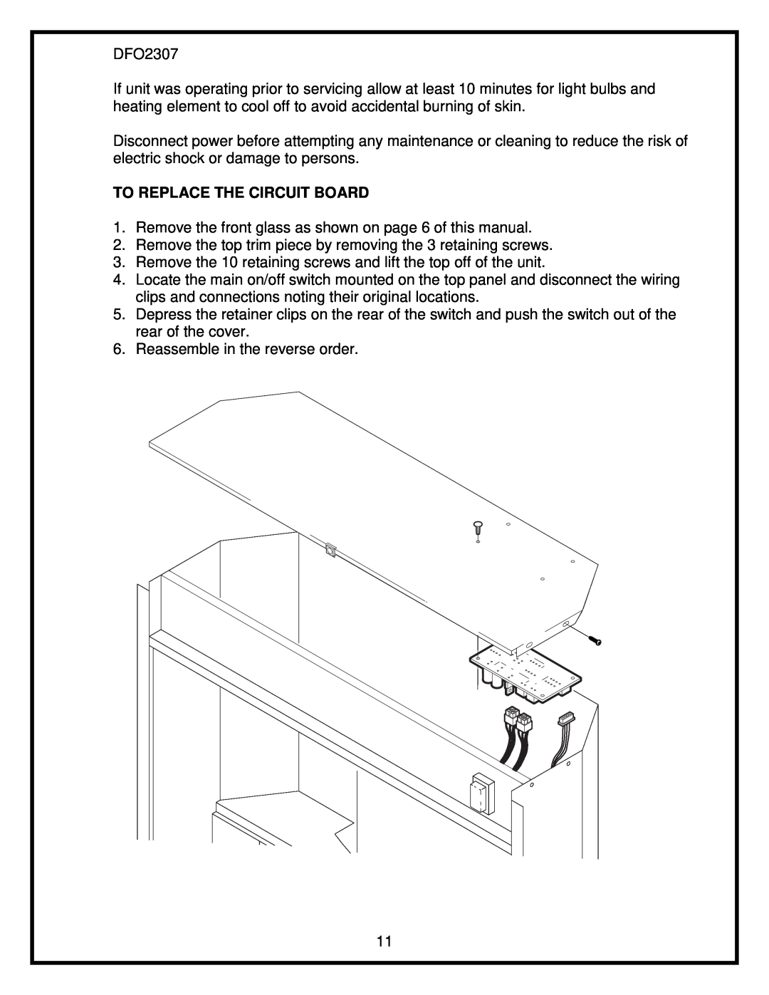 Dimplex DFO2307 service manual To Replace The Circuit Board 