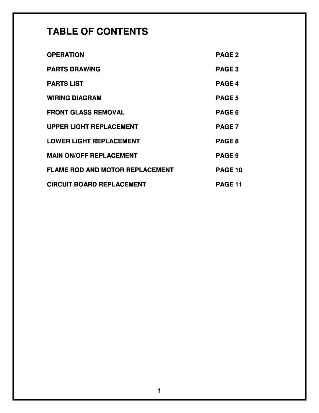 Dimplex DFO2307 service manual Table Of Contents 