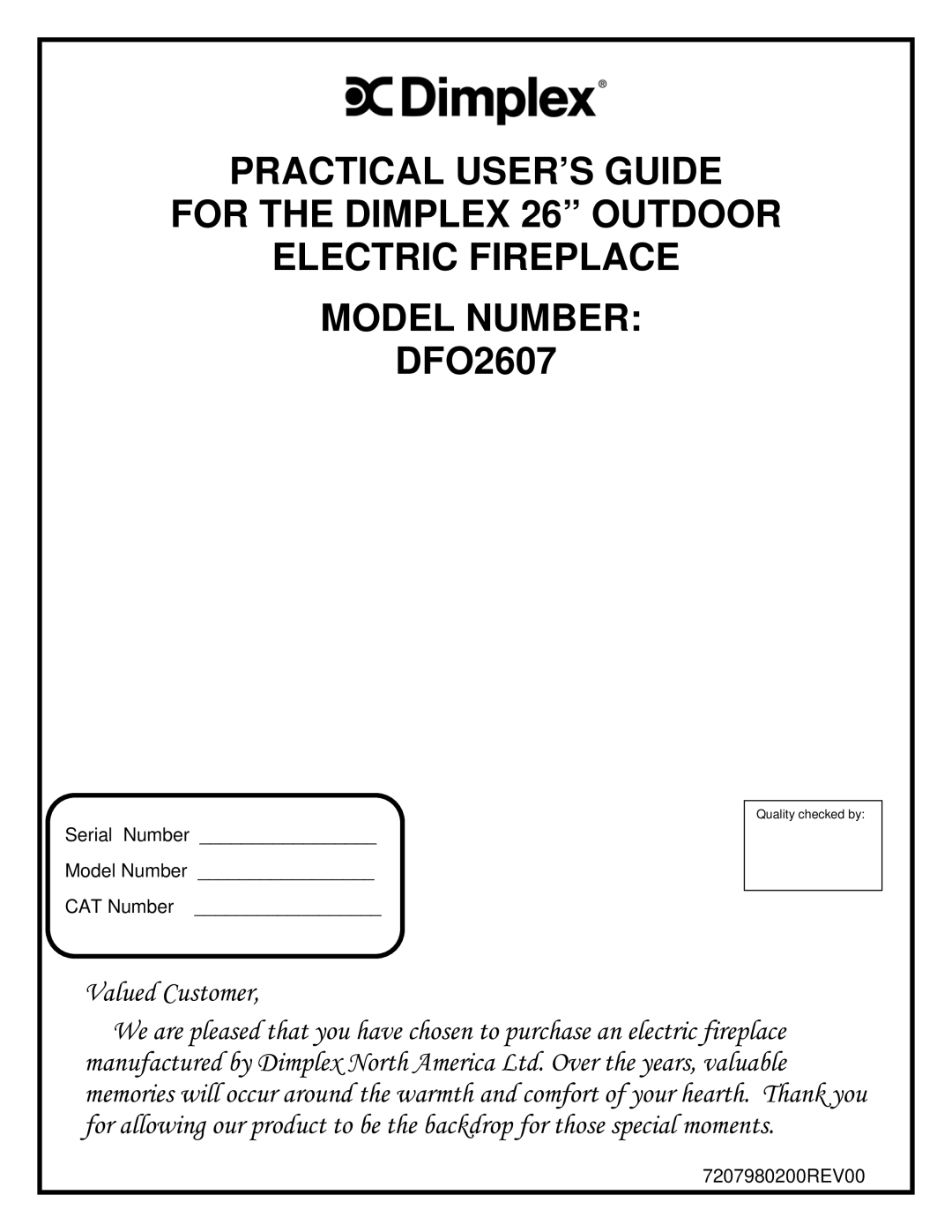 Dimplex DFO2607 manual 