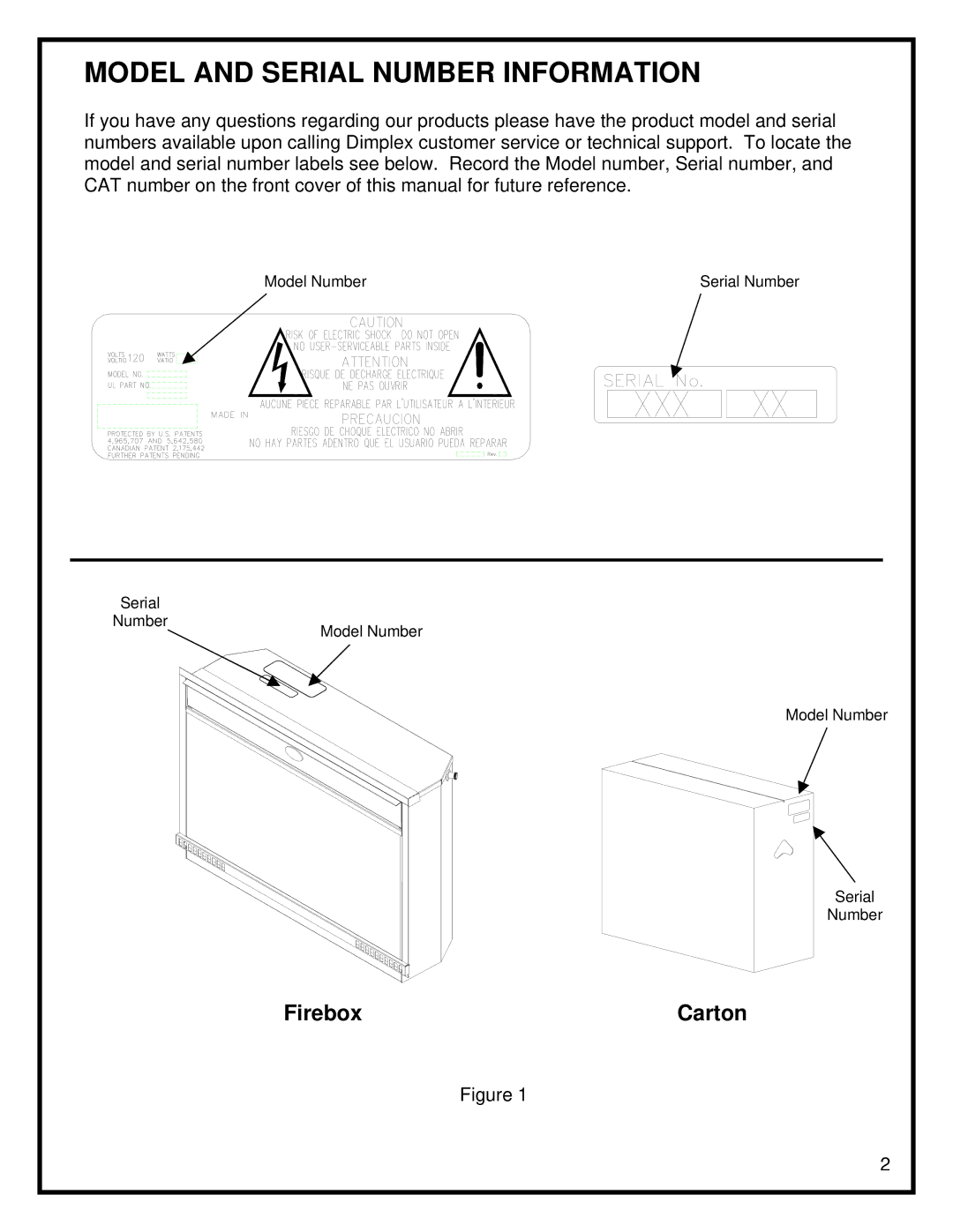 Dimplex DFO2607 manual Model and Serial Number Information, Firebox 