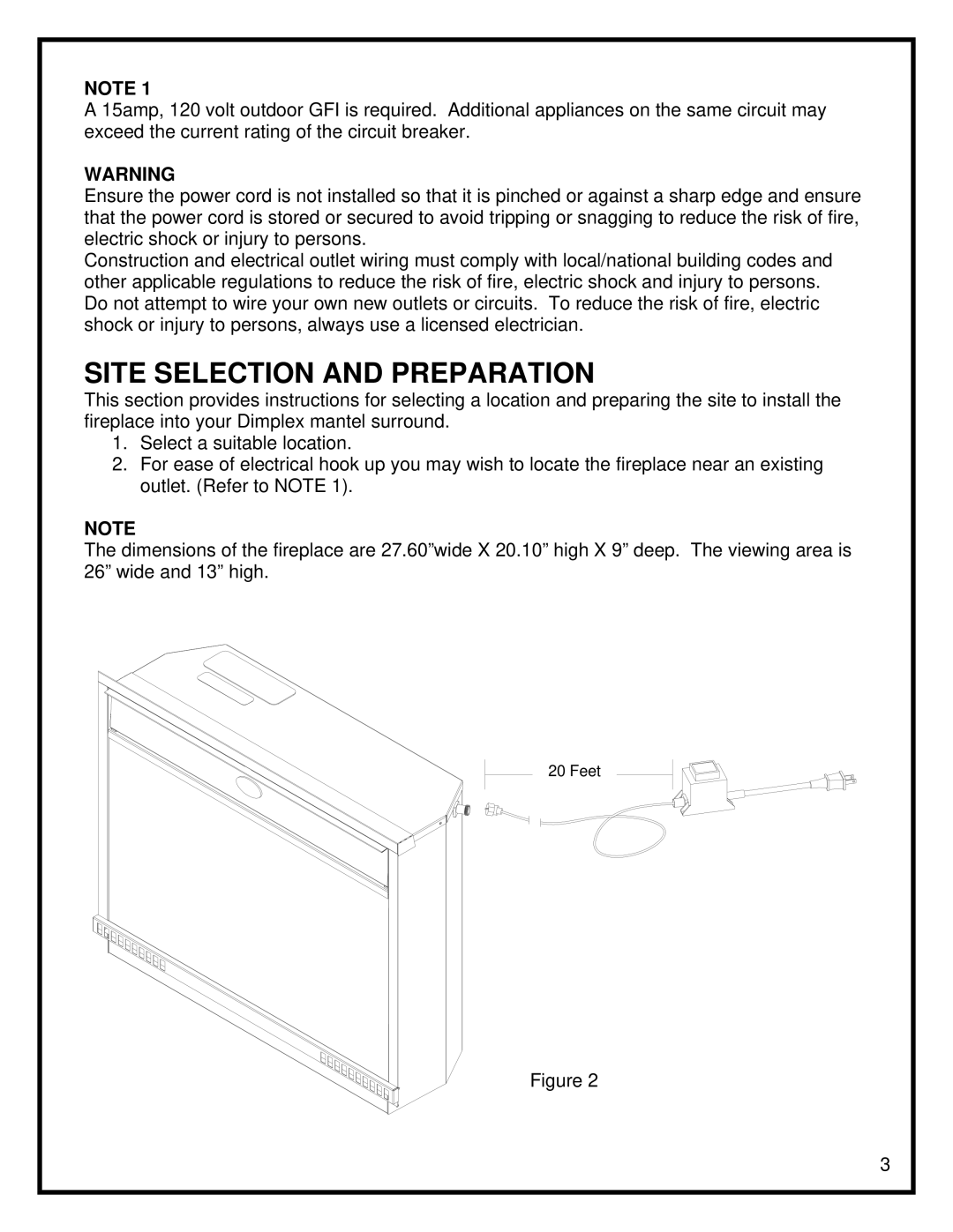 Dimplex DFO2607 manual Site Selection and Preparation 