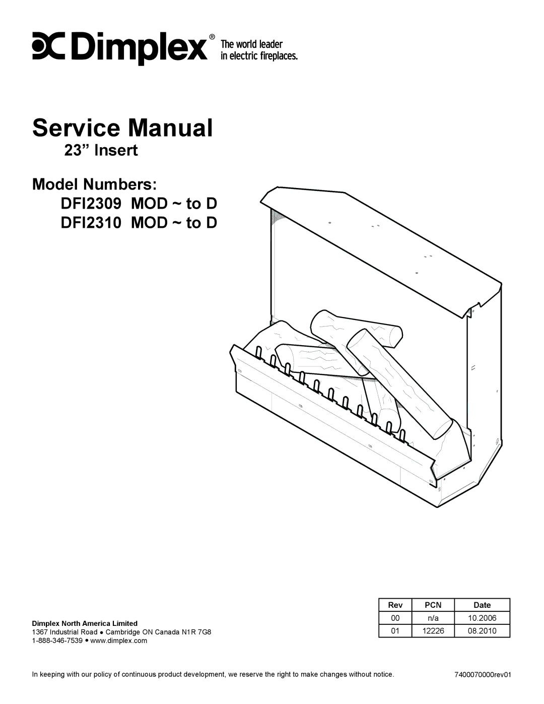 Dimplex Dimplex DFI2309 service manual Insert Model Numbers DFI2309 MOD ~ to D DFI2310 MOD ~ to D 