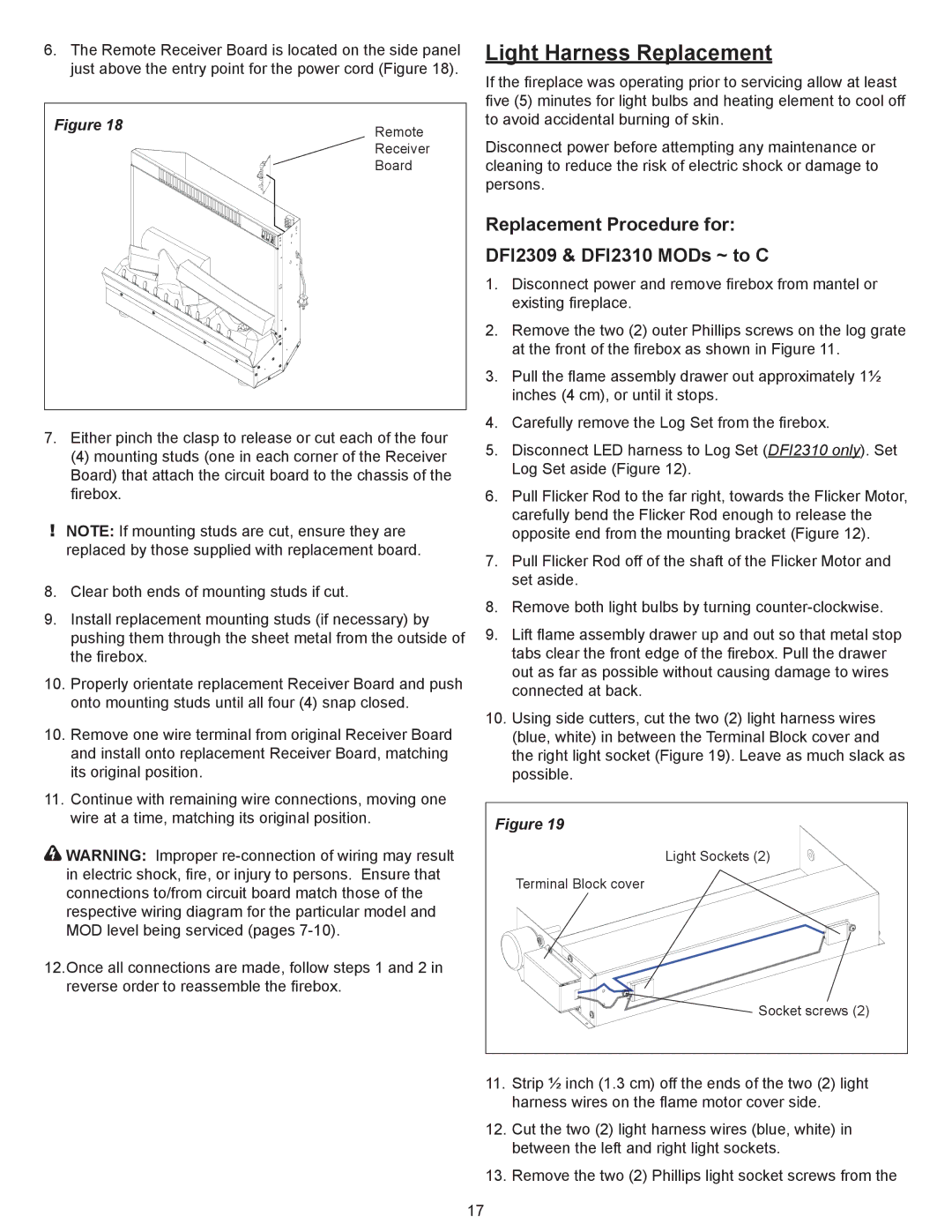 Dimplex Dimplex DFI2309 service manual Light Harness Replacement 