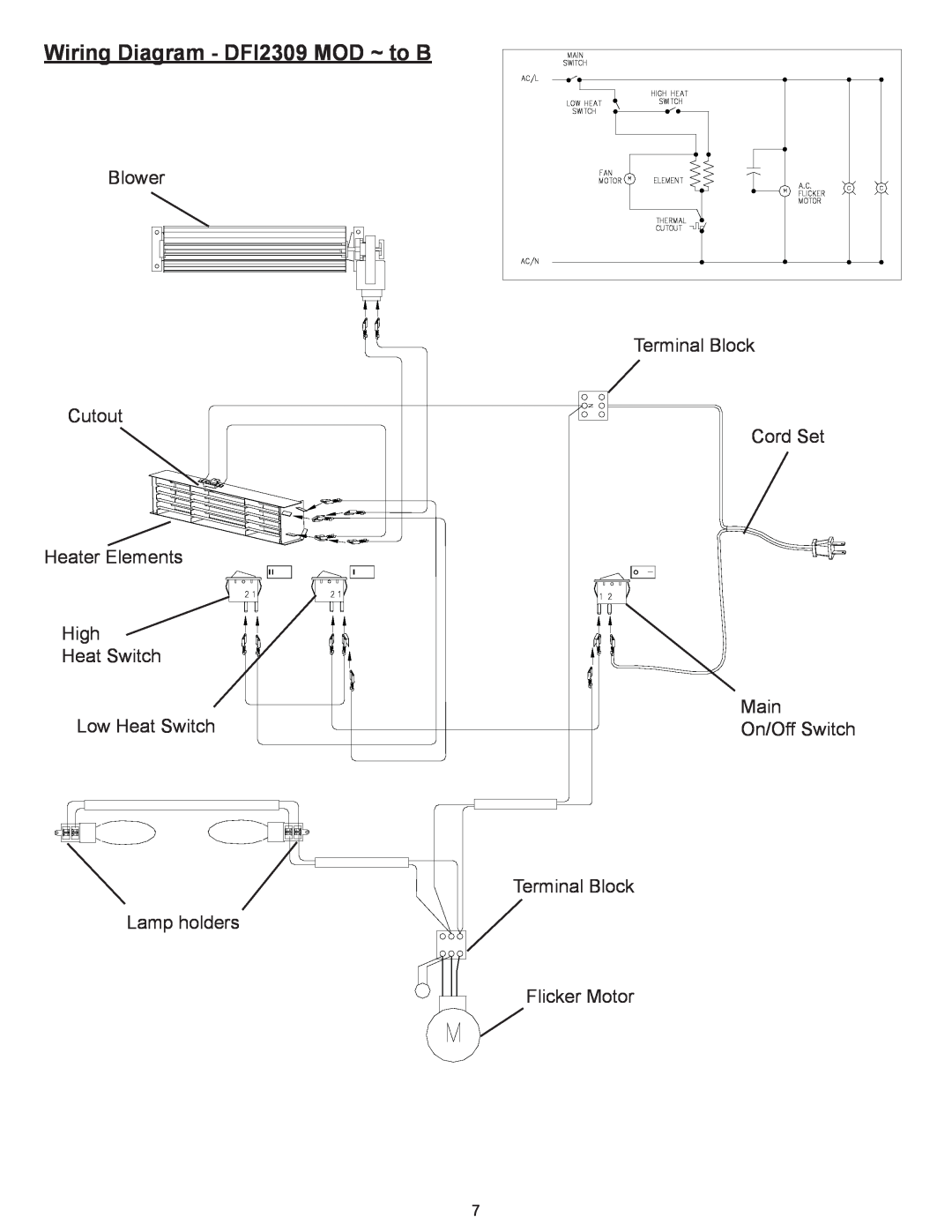 Dimplex Dimplex DFI2309 Wiring Diagram - DFI2309 MOD ~ to B, Blower Cutout Heater Elements, High, Heat Switch 