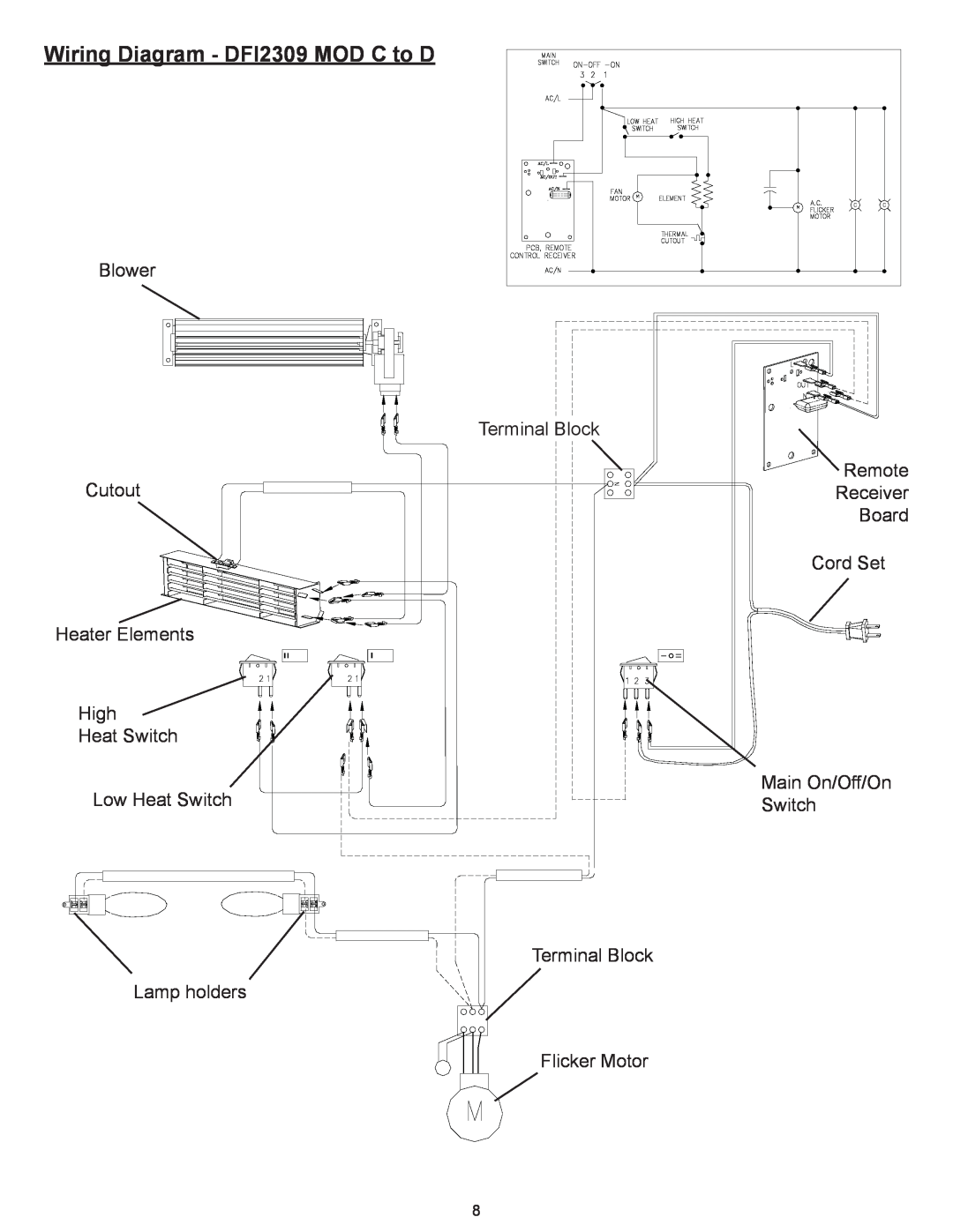 Dimplex Dimplex DFI2309 Wiring Diagram - DFI2309 MOD C to D, Blower Cutout Heater Elements, High, Heat Switch 