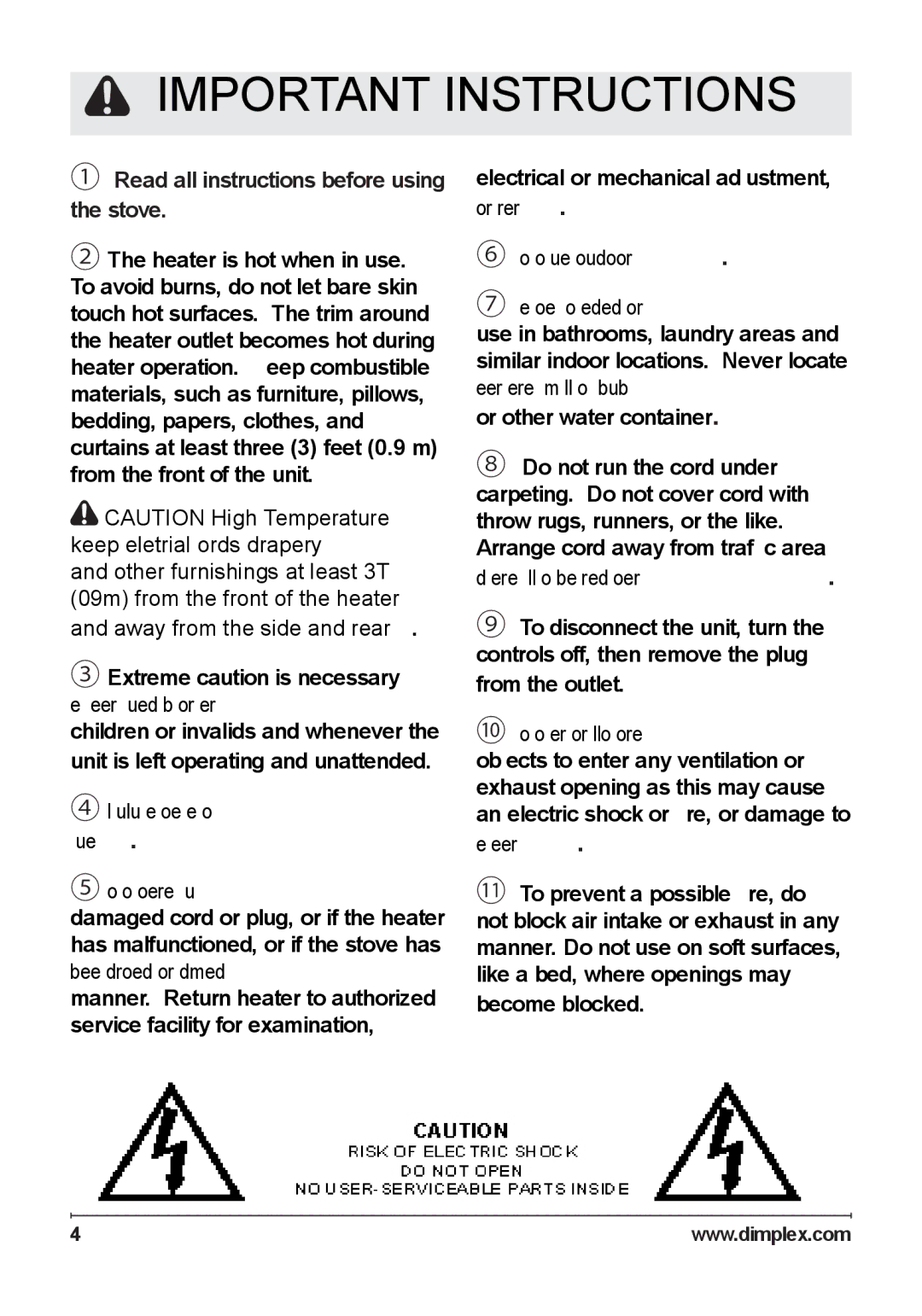 Dimplex DS5603, SS5800PB, DS5804CM owner manual Important Instructions 