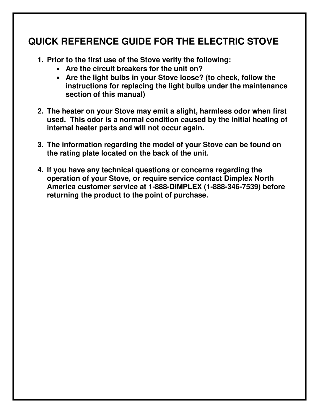 Dimplex DS5629 manual Quick Reference Guide for the Electric Stove 