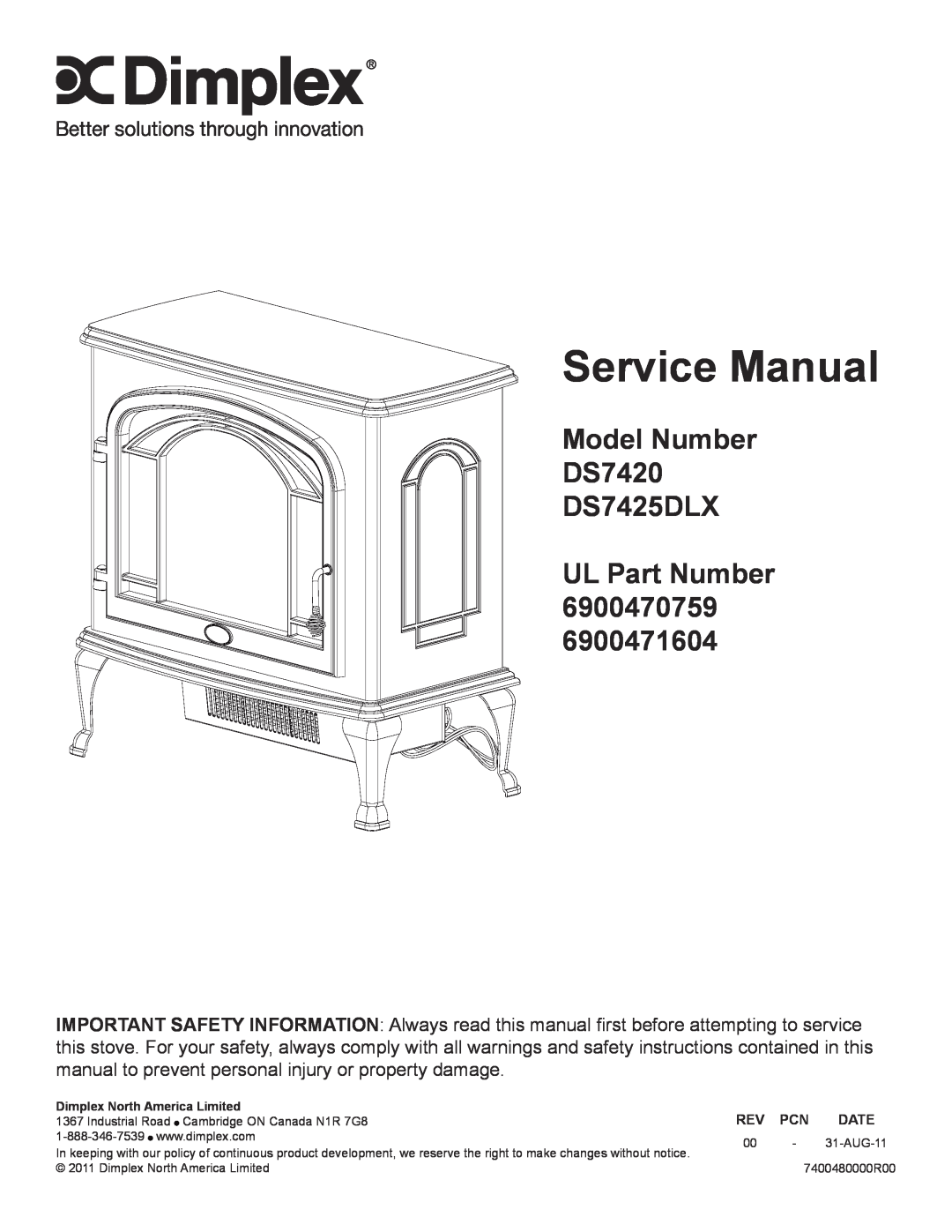 Dimplex service manual Model Number DS7420 DS7425DLX, UL Part Number 